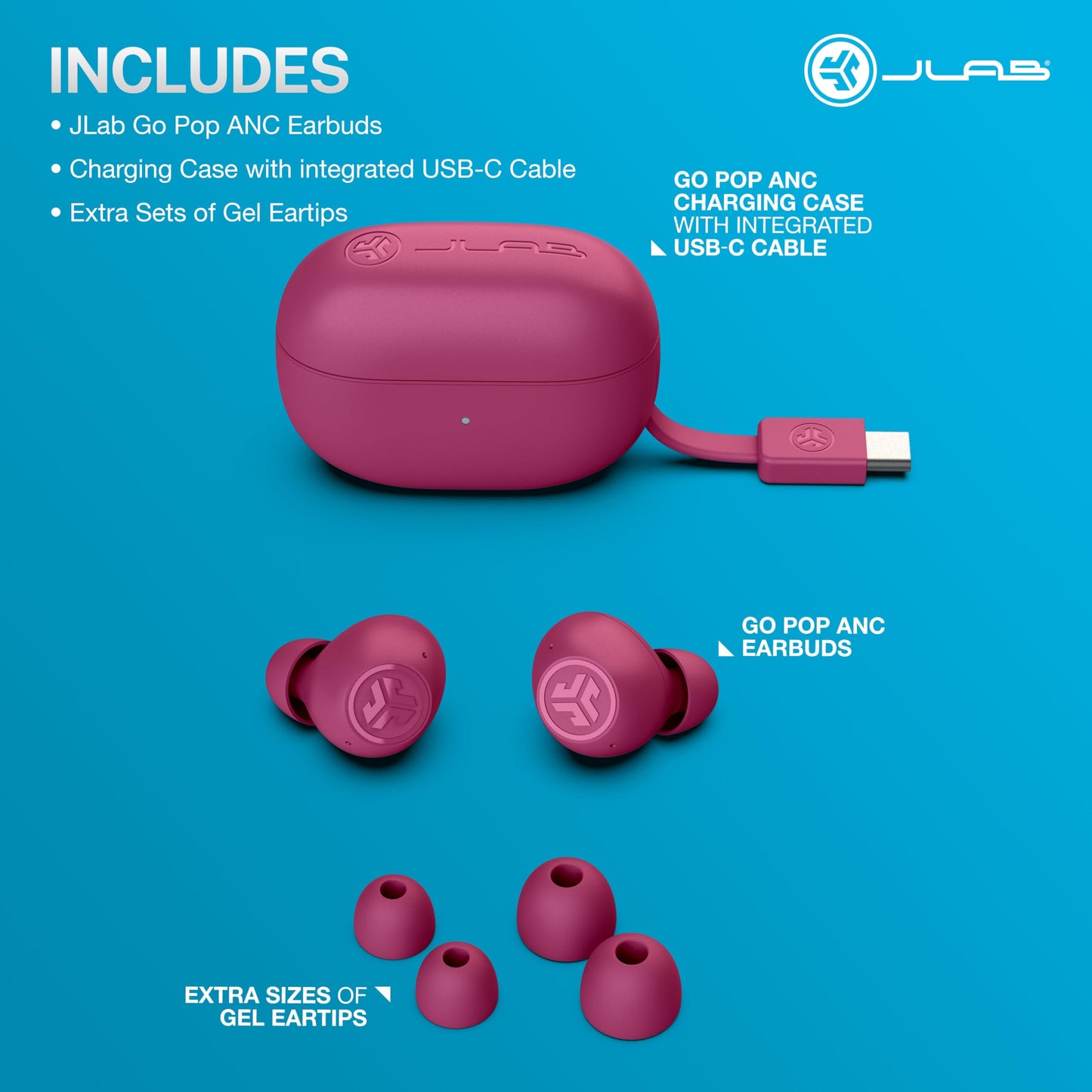 JLab Go Pop ANC True Wireless Earbuds & Charging Case.