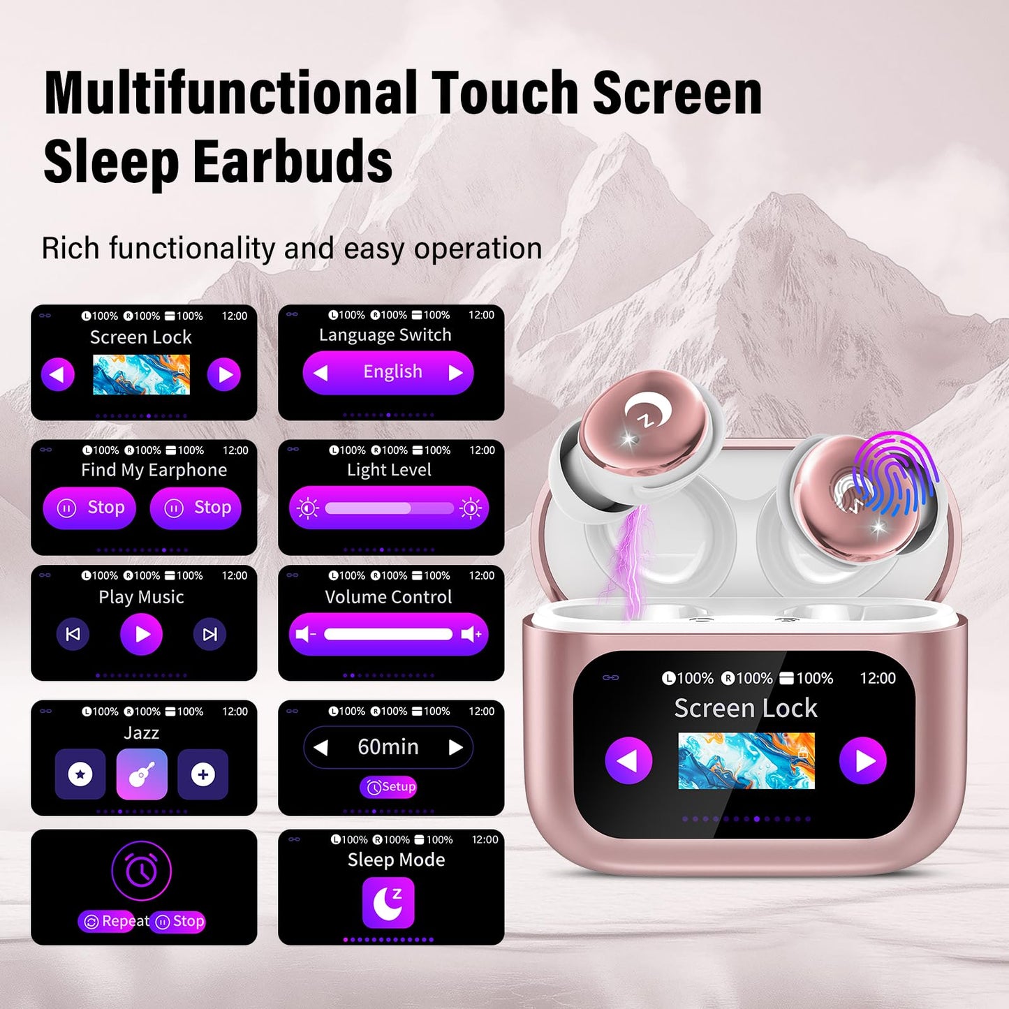 Sleep Earbuds (Bluetooth 5.4-Smart Touch Screen-48H Playtime-IPX7 Waterproof).