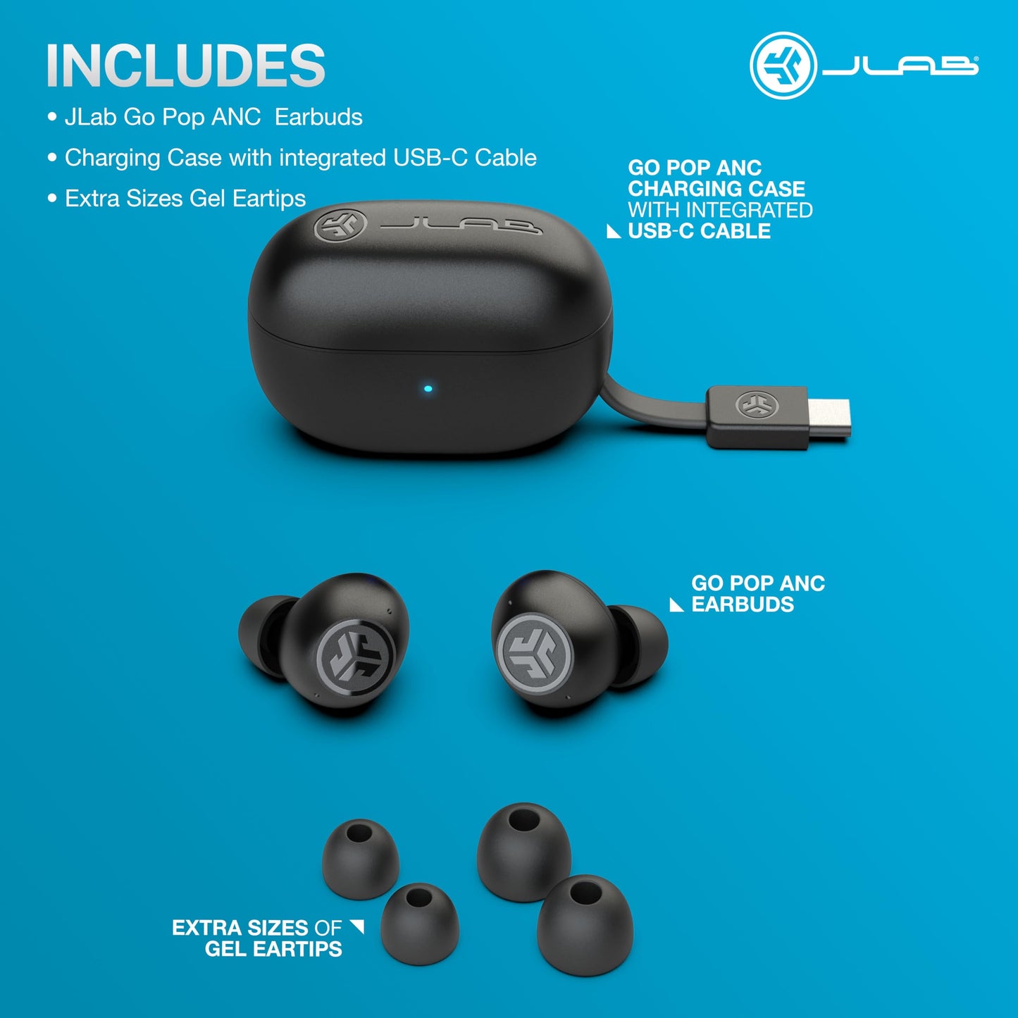 JLab Go Pop ANC True Wireless Earbuds & Charging Case.