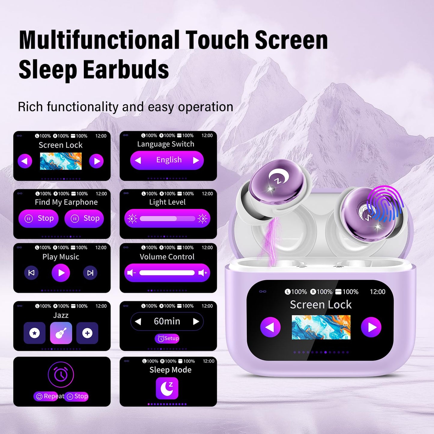 Sleep Earbuds (Bluetooth 5.4-Smart Touch Screen-48H Playtime-IPX7 Waterproof).