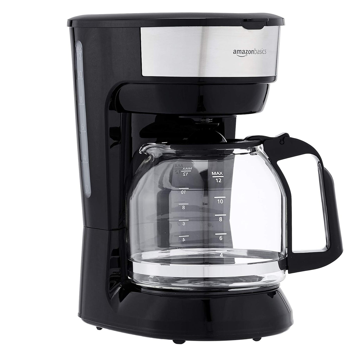 •Amazon Basics 12 Cup Drip Coffee Maker, Coffee Machine with Glass Coffee Pot (1.9 Qt), Auto Shut-off, Auto Pause, Removable Filter Basket, Black & Silver