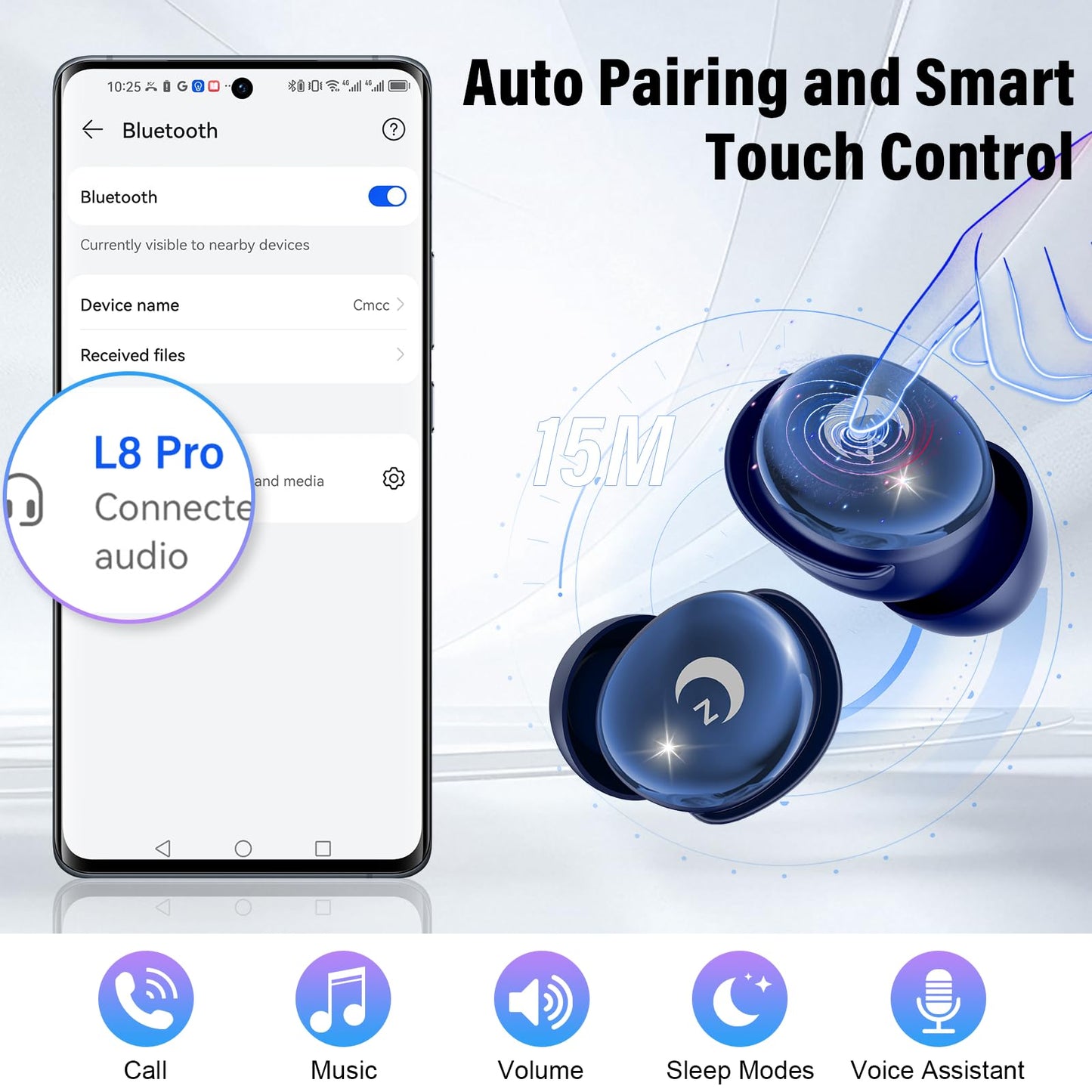 Sleep Earbuds (Bluetooth 5.4-Smart Touch Screen-48H Playtime-IPX7 Waterproof).