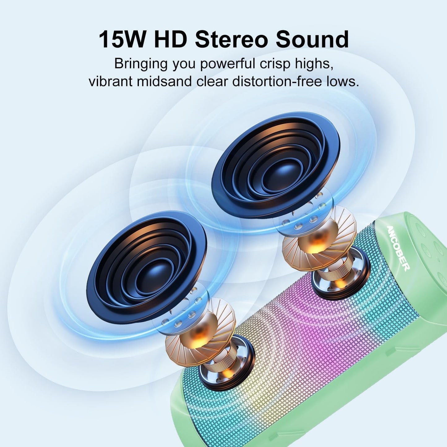 *Bluetooth Speaker with Cool Lights Stocking Stuffers for Men Women Teens Boys Girls, Portable Wireless, IPX4 Waterproof, White Elephant Gifts for Adults, HD Sound, TWS Pair, for Home/Party/Outdoor