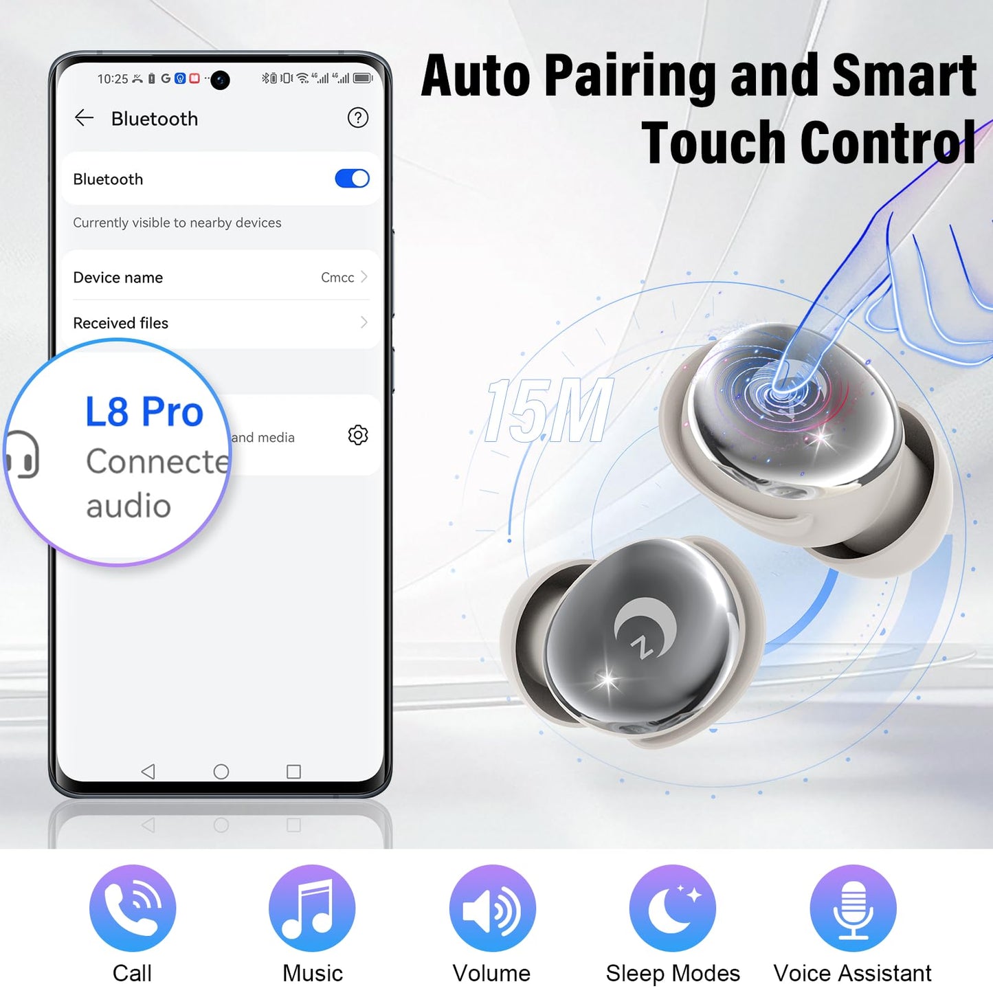 Sleep Earbuds (Bluetooth 5.4-Smart Touch Screen-48H Playtime-IPX7 Waterproof).
