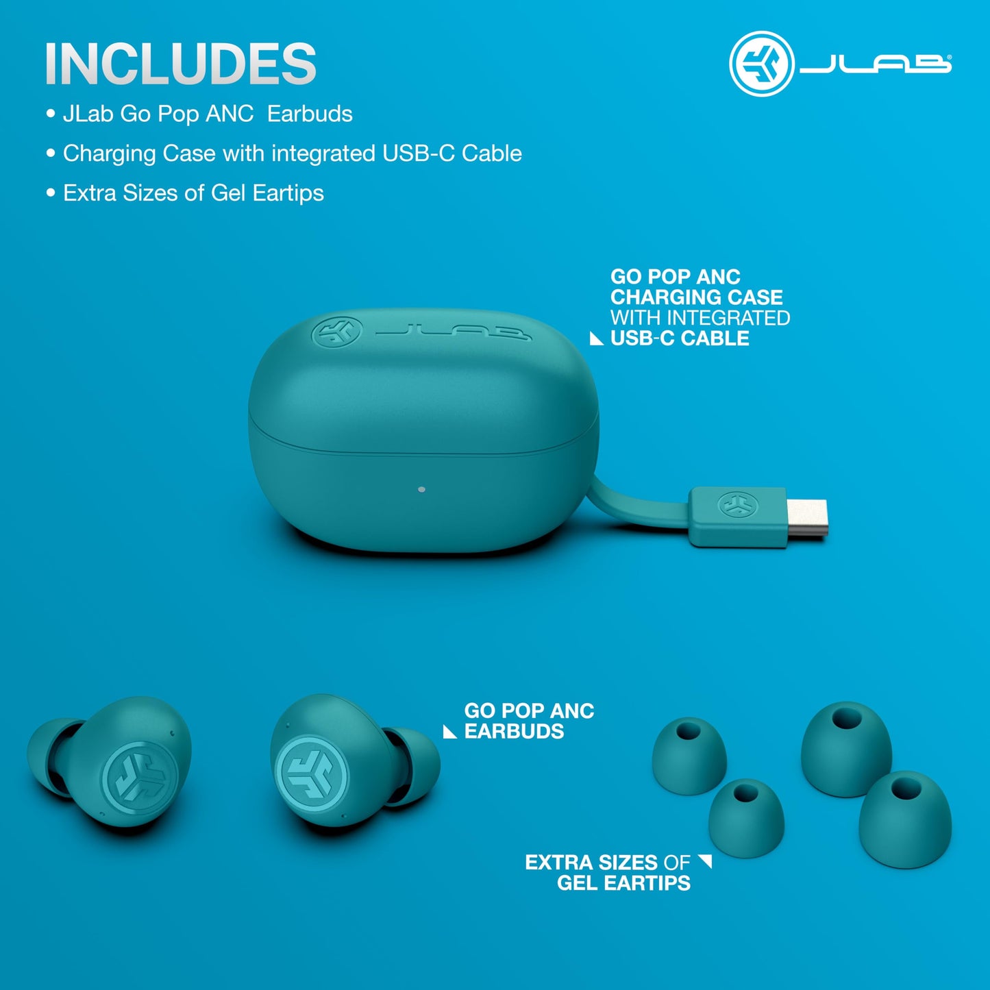 JLab Go Pop ANC True Wireless Earbuds & Charging Case.