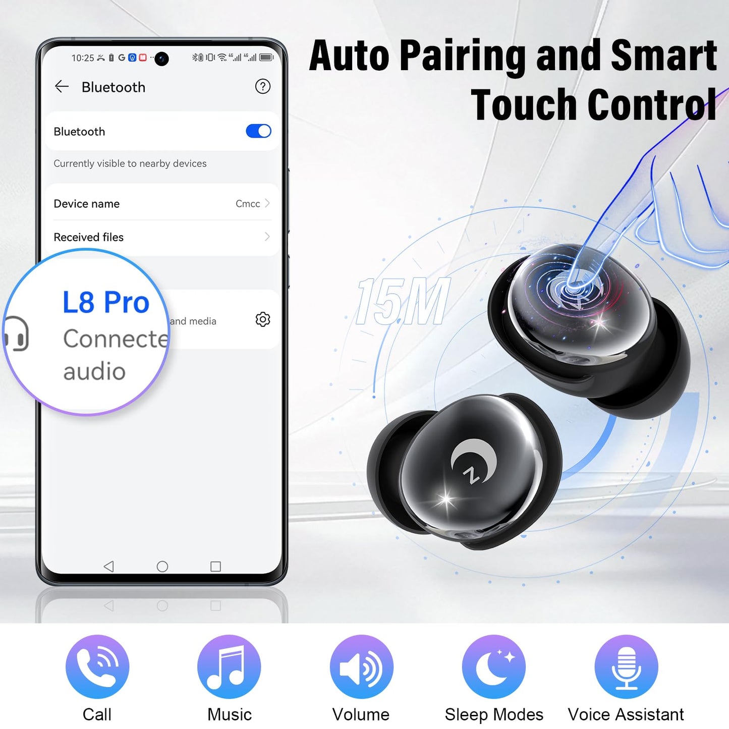 Sleep Earbuds (Bluetooth 5.4-Smart Touch Screen-48H Playtime-IPX7 Waterproof).