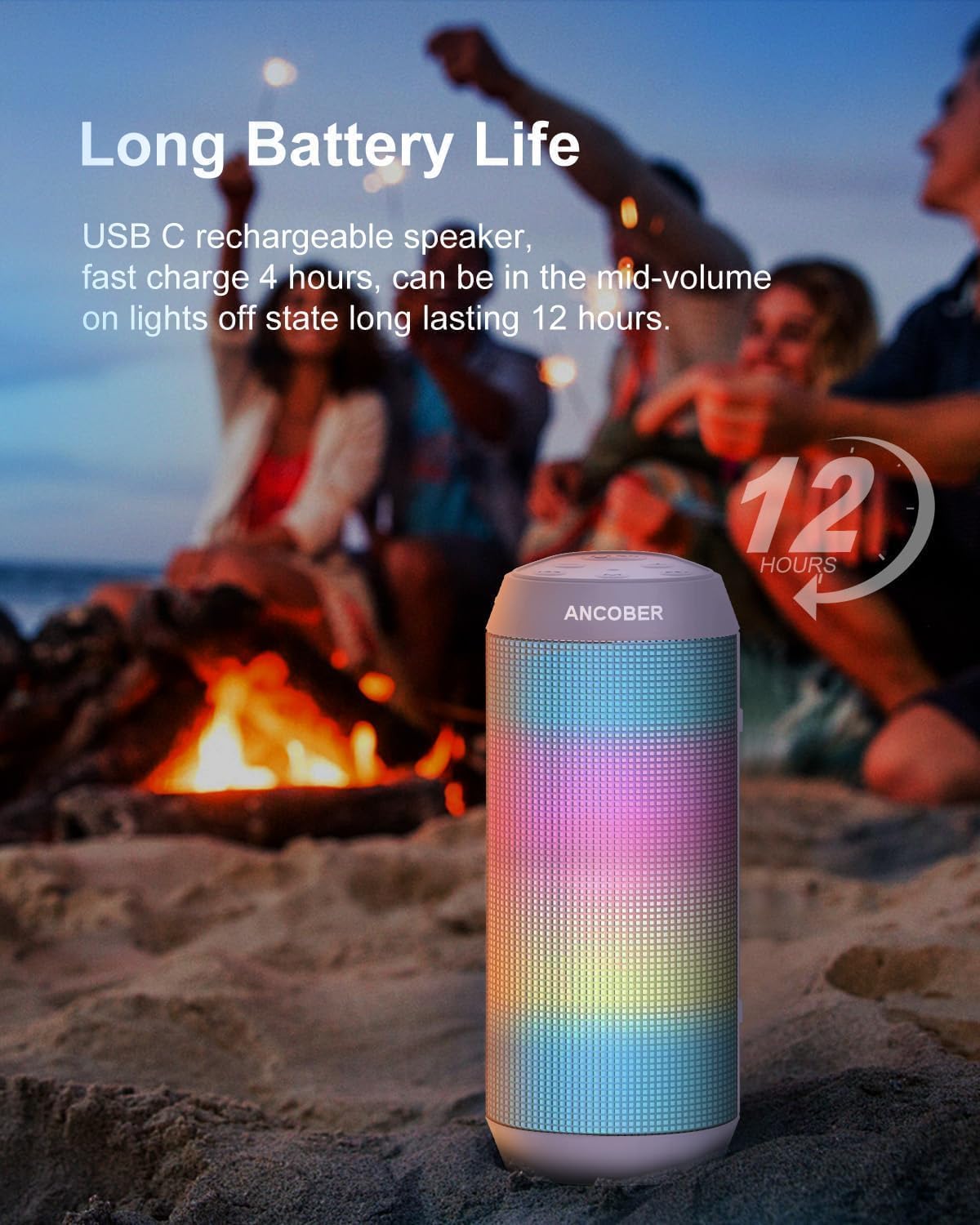 *Bluetooth Speaker with Cool Lights Stocking Stuffers for Men Women Teens Boys Girls, Portable Wireless, IPX4 Waterproof, White Elephant Gifts for Adults, HD Sound, TWS Pair, for Home/Party/Outdoor