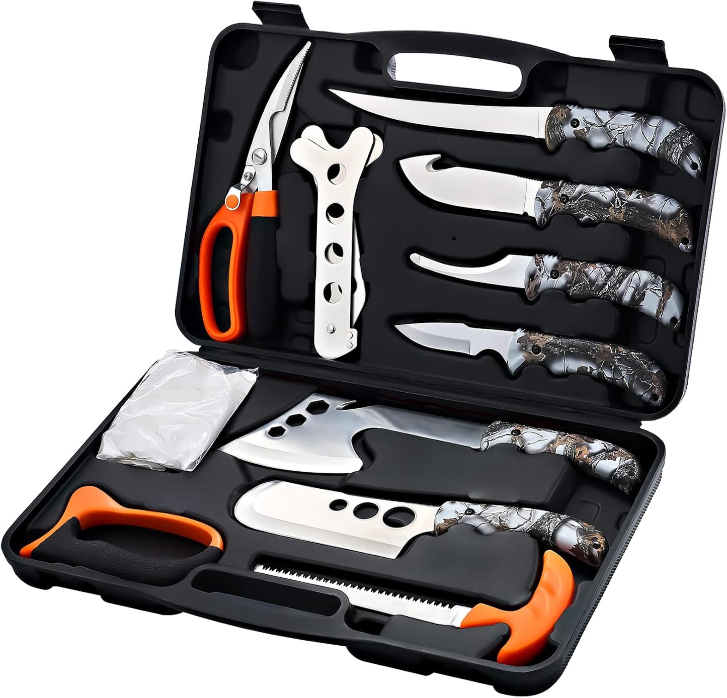 KNINE OUTDOORS Hunting Deer Knife Set Field Dressing Kit Portable Butcher Game Processor Set, 12 Pieces