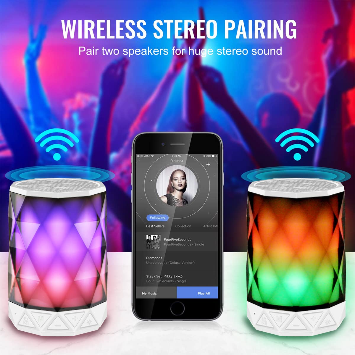 *LFS Portable Bluetooth Speakers, Night Light Waterproof, Lightweight Portable Speakers for Travel, Pool, Beach, Biking, Kayak, Gifts for Kids, Women