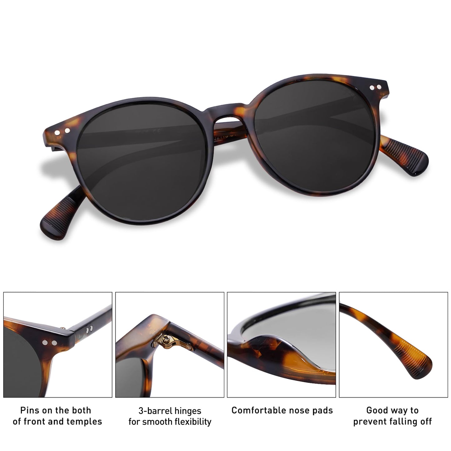 SOJOS Small Round Classic Polarized Sunglasses Vintage Style UV400 Lens MAY SJ2113