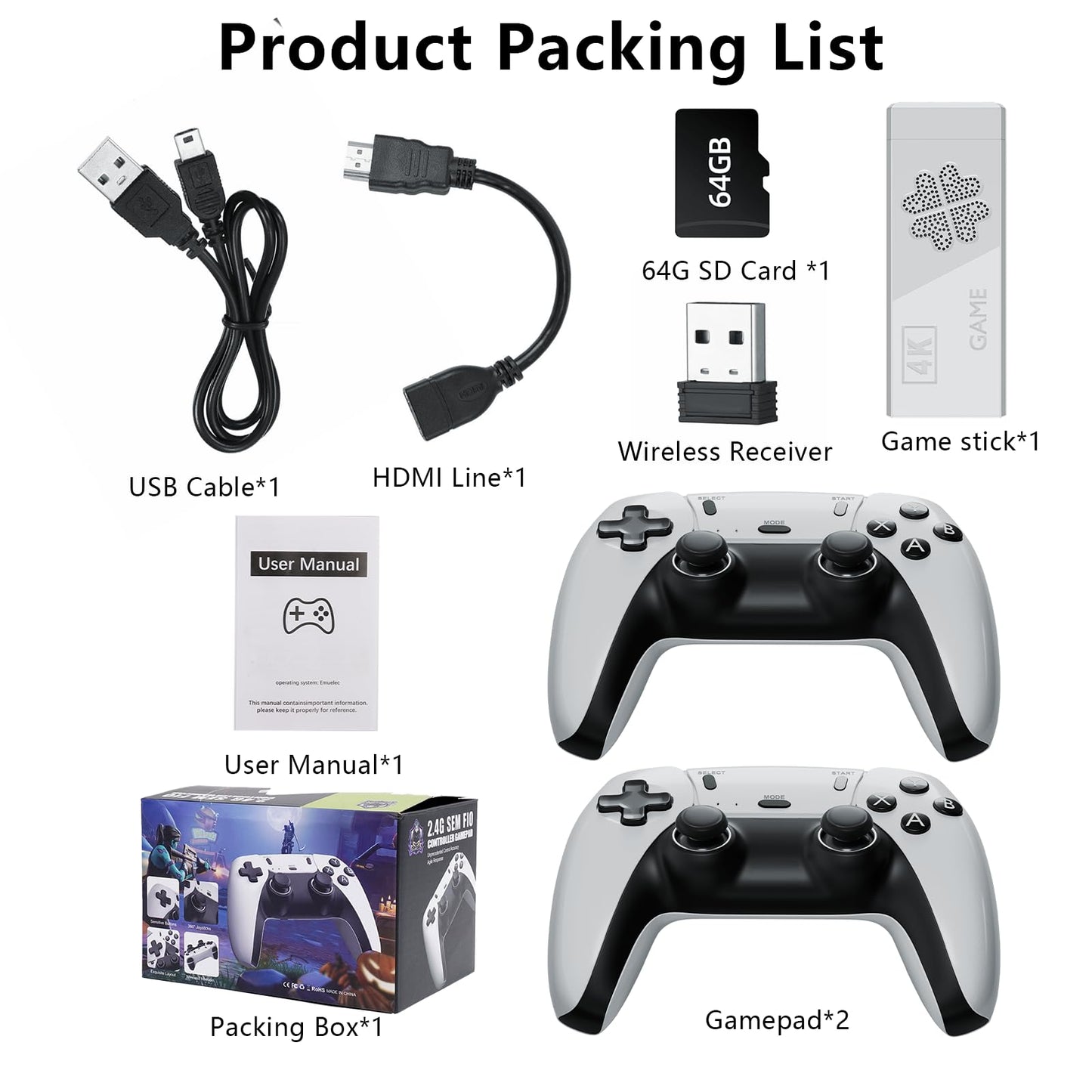 Upgraded Console,9 emulators, (64G),with Over 40000 Built-in Electronic Games,4K HDMI