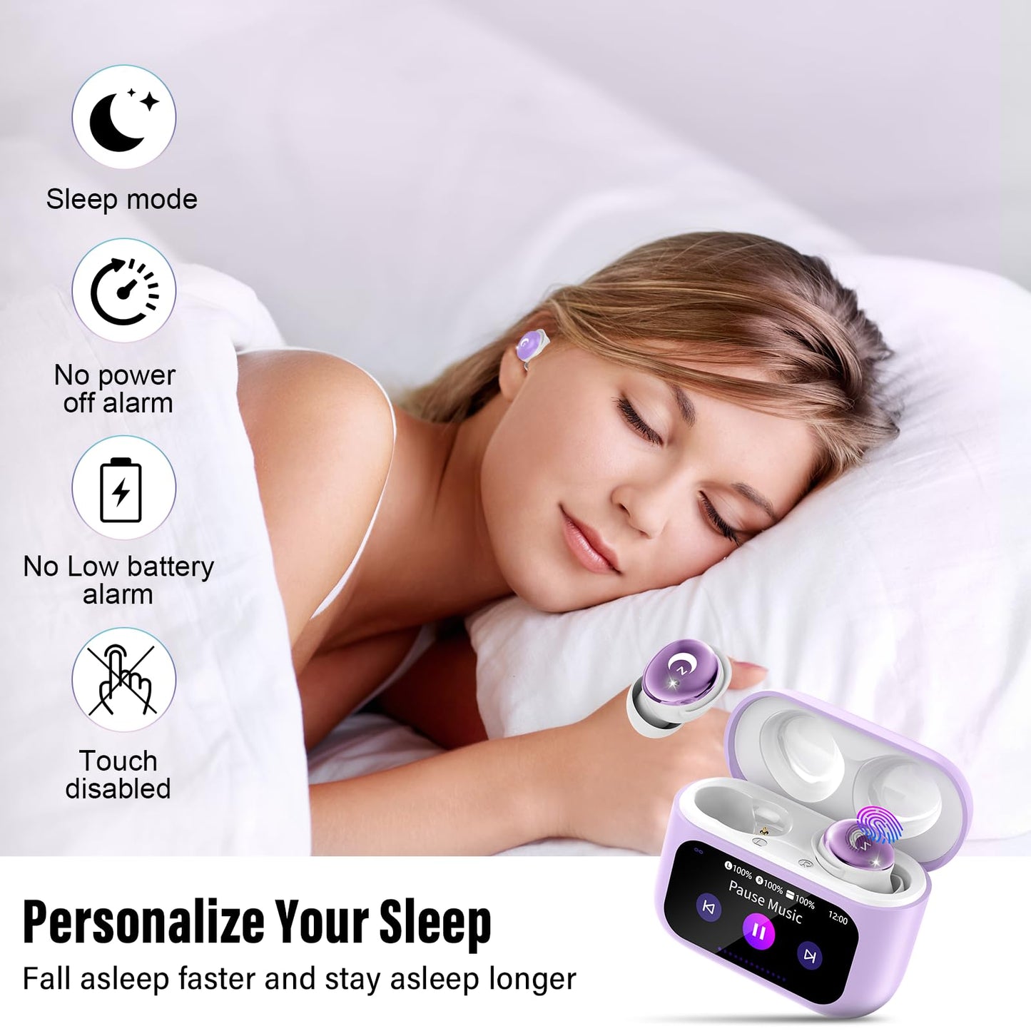 Sleep Earbuds (Bluetooth 5.4-Smart Touch Screen-48H Playtime-IPX7 Waterproof).