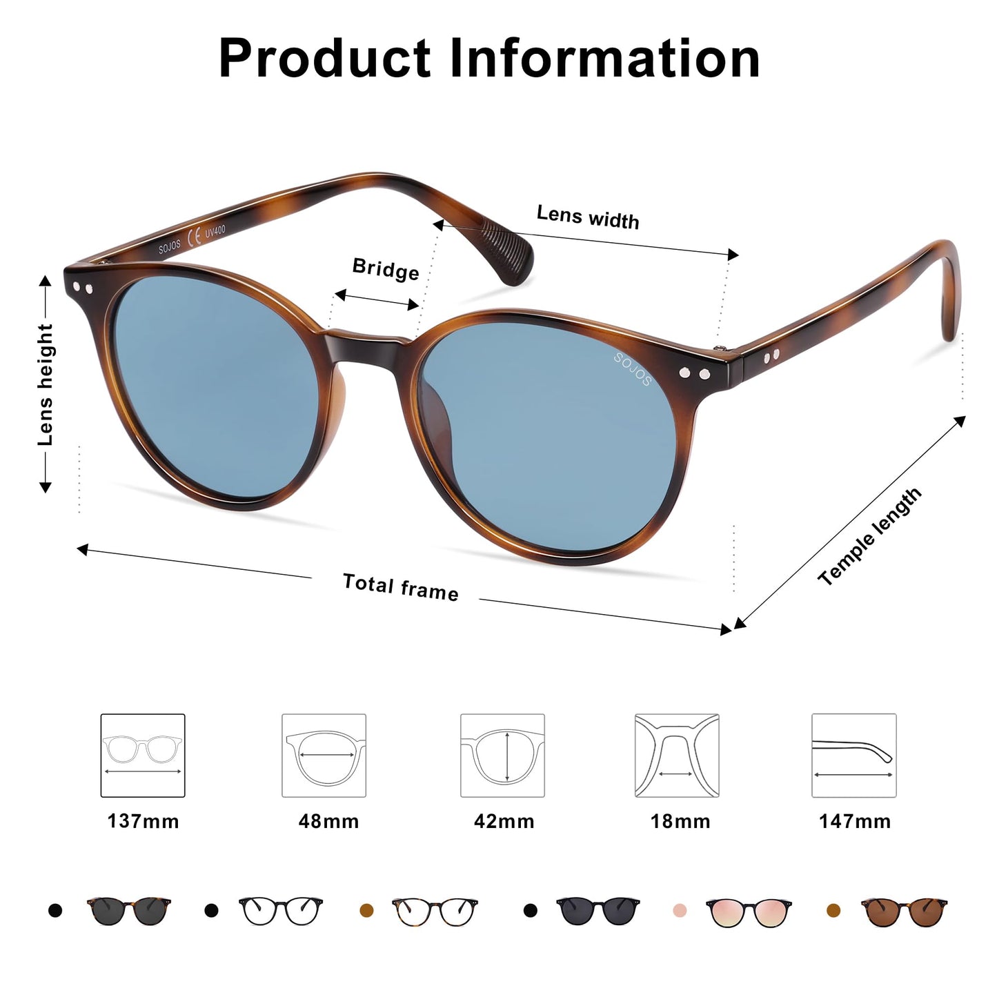 SOJOS Small Round Classic Polarized Sunglasses Vintage Style UV400 Lens MAY SJ2113