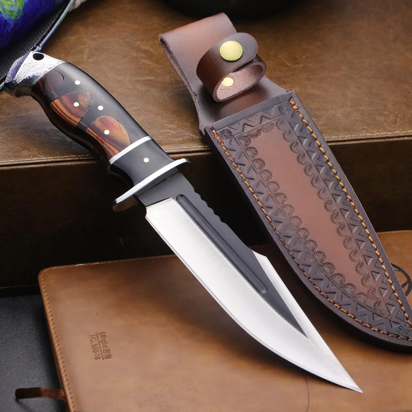 DeHong-88 Hunting Knife, 7.1" (about 18 cm) Fixed Blade Tactical knife ，Configure leather scabbard,Camping, survival， Slicing, Boning, Gift Collection