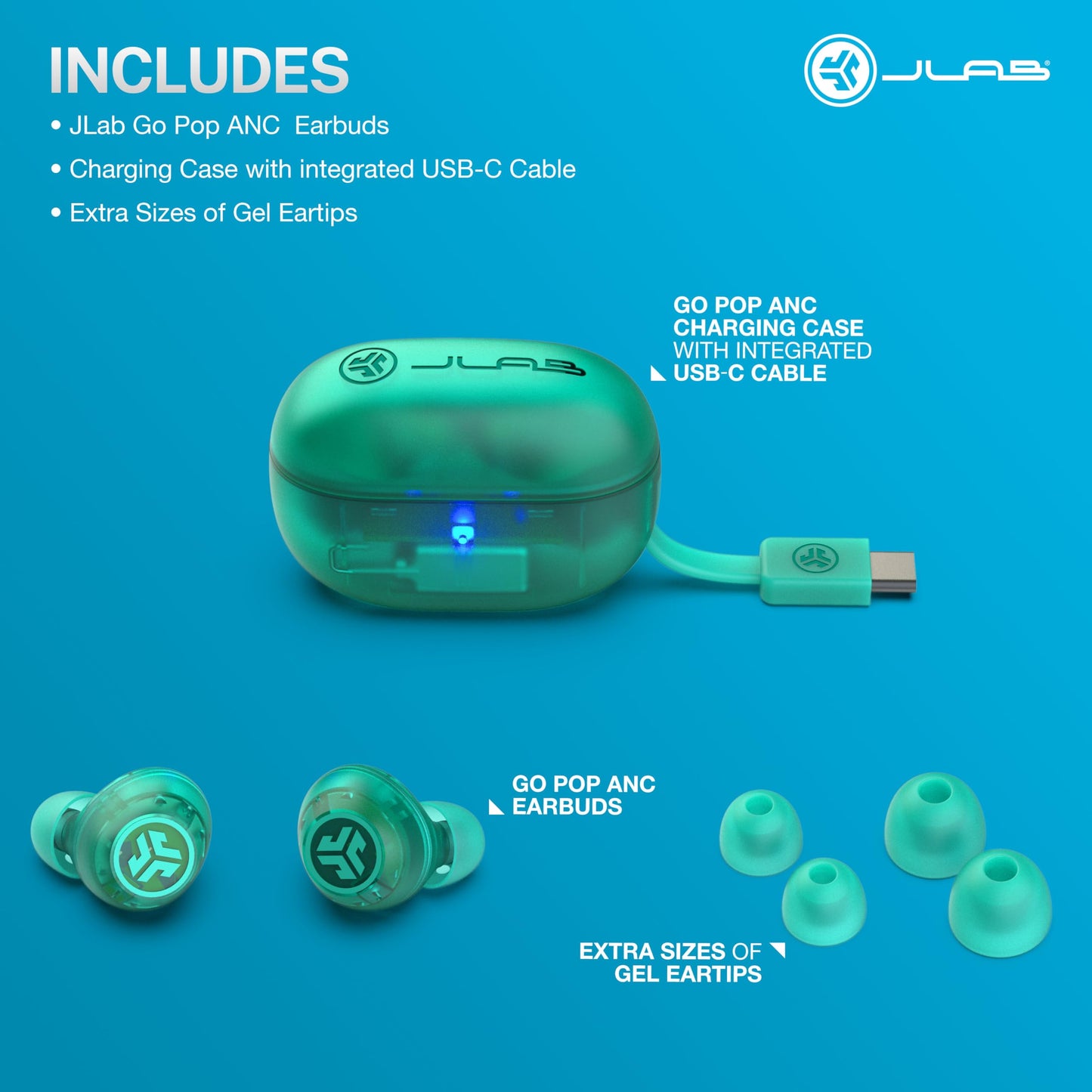 JLab Go Pop ANC True Wireless Earbuds & Charging Case.