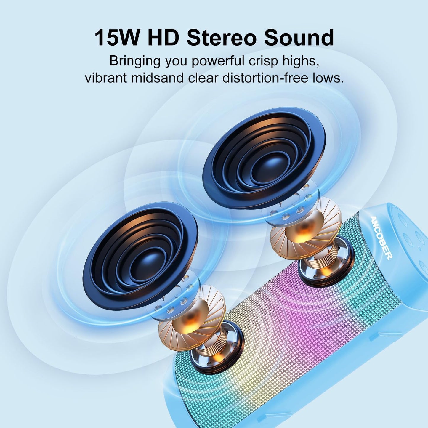 *Bluetooth Speaker with Cool Lights Stocking Stuffers for Men Women Teens Boys Girls, Portable Wireless, IPX4 Waterproof, White Elephant Gifts for Adults, HD Sound, TWS Pair, for Home/Party/Outdoor