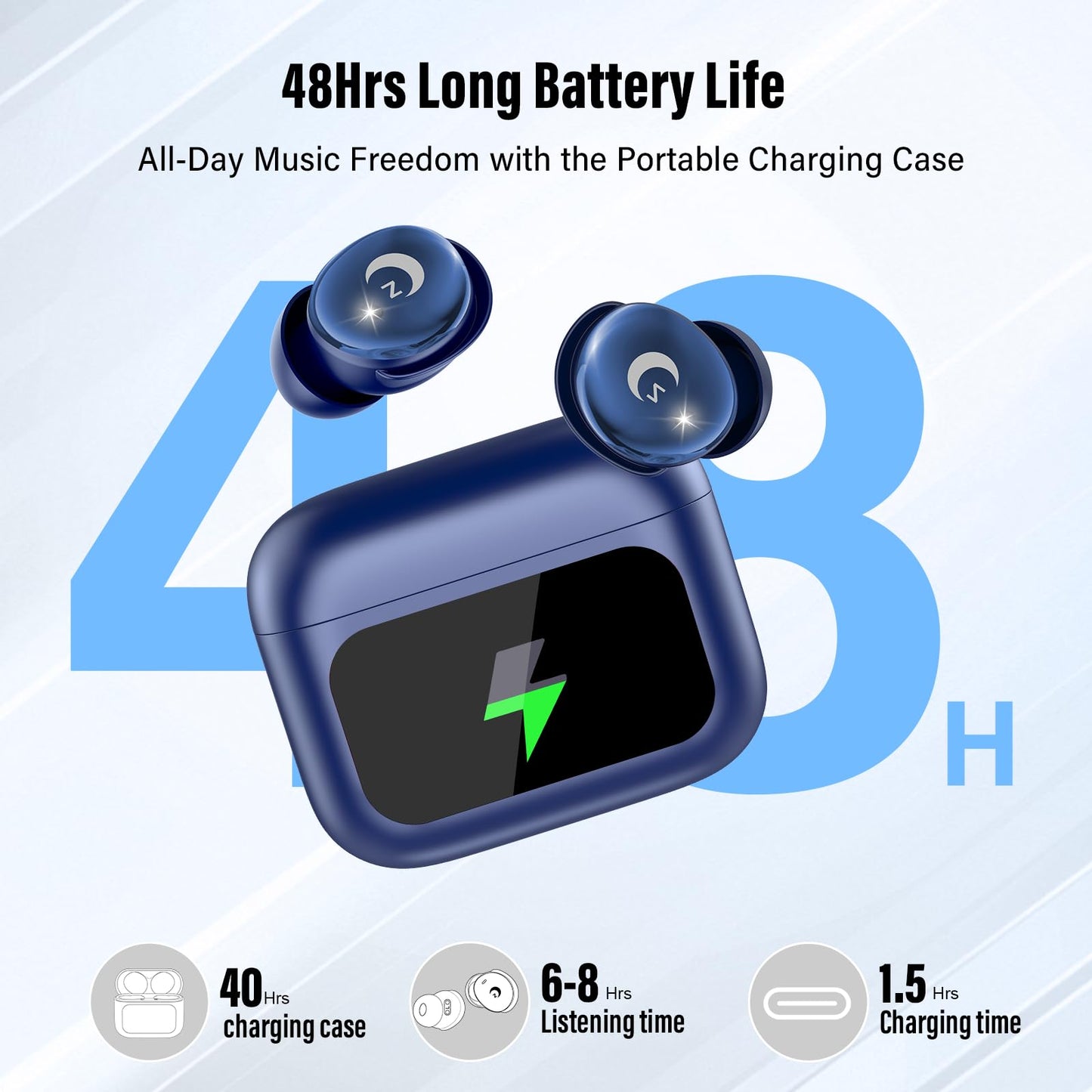 Sleep Earbuds (Bluetooth 5.4-Smart Touch Screen-48H Playtime-IPX7 Waterproof).