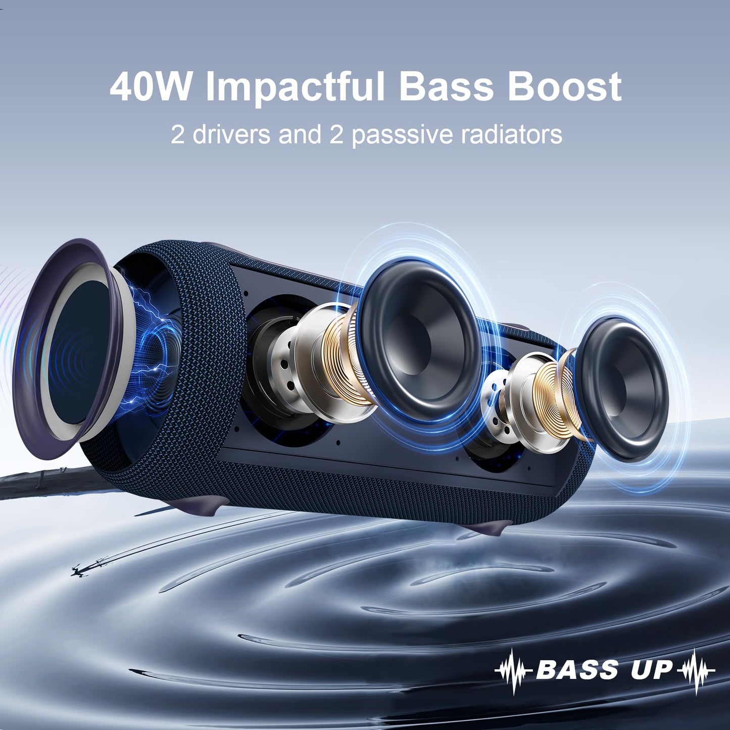 *Passau Portable Bluetooth Speakers 40W Peak Loud Stereo Sound, Passive Radiators-Deep Bass, All Day Playtime, Adjustable Strap, BT5.3, IPX5 Wireless Speaker RGB Lights for Indoor Outdoor-Green》