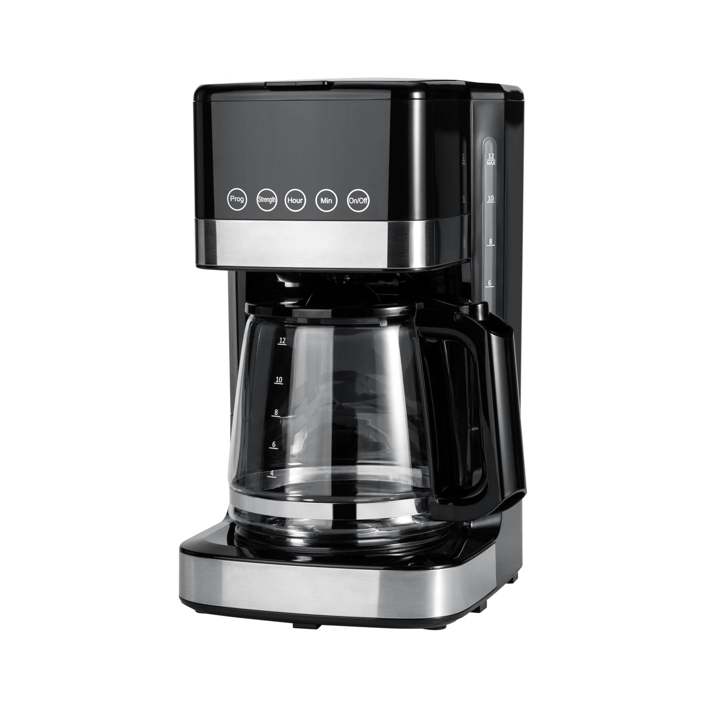 •Amazon Basics 12 Cup Drip Coffee Maker, Coffee Machine with Glass Coffee Pot (1.9 Qt), Auto Shut-off, Auto Pause, Removable Filter Basket, Black & Silver