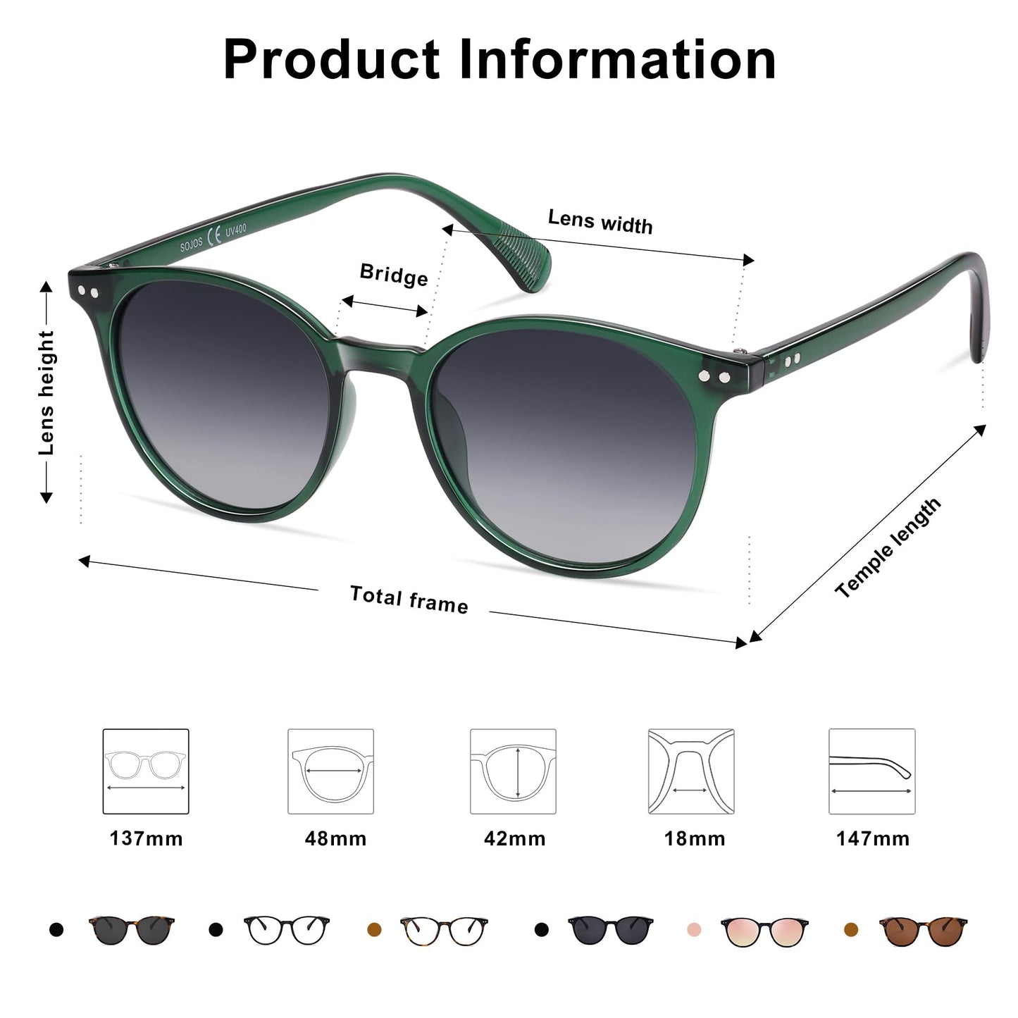 SOJOS Small Round Classic Polarized Sunglasses Vintage Style UV400 Lens MAY SJ2113