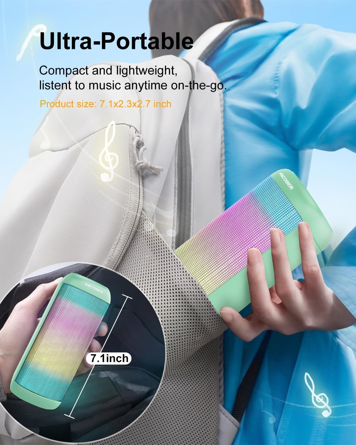 *Bluetooth Speaker with Cool Lights Stocking Stuffers for Men Women Teens Boys Girls, Portable Wireless, IPX4 Waterproof, White Elephant Gifts for Adults, HD Sound, TWS Pair, for Home/Party/Outdoor