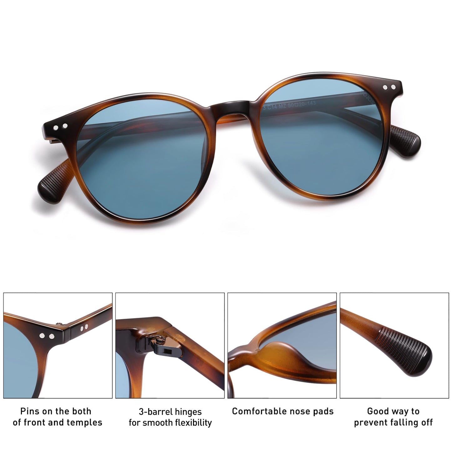 SOJOS Small Round Classic Polarized Sunglasses Vintage Style UV400 Lens MAY SJ2113
