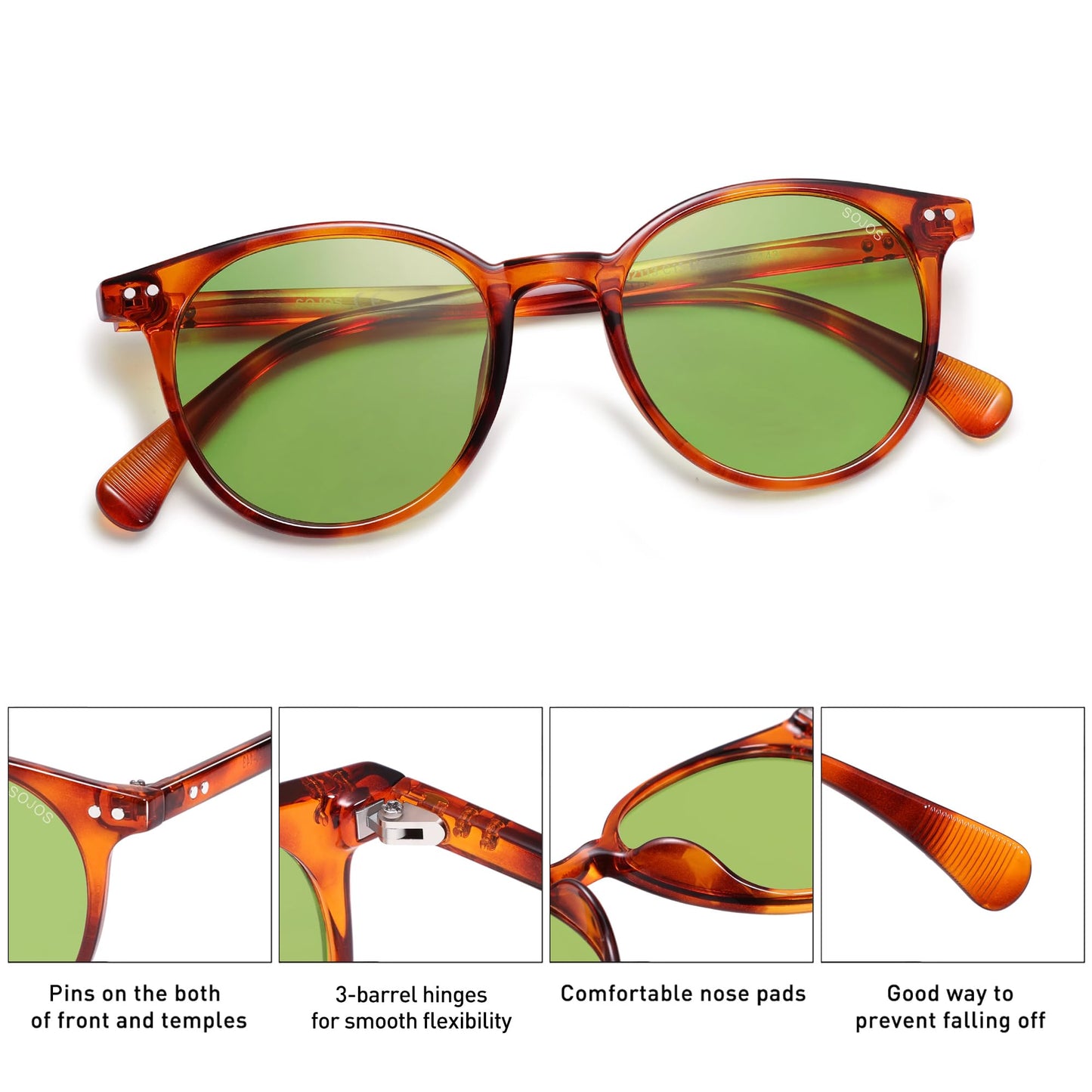 SOJOS Small Round Classic Polarized Sunglasses Vintage Style UV400 Lens MAY SJ2113