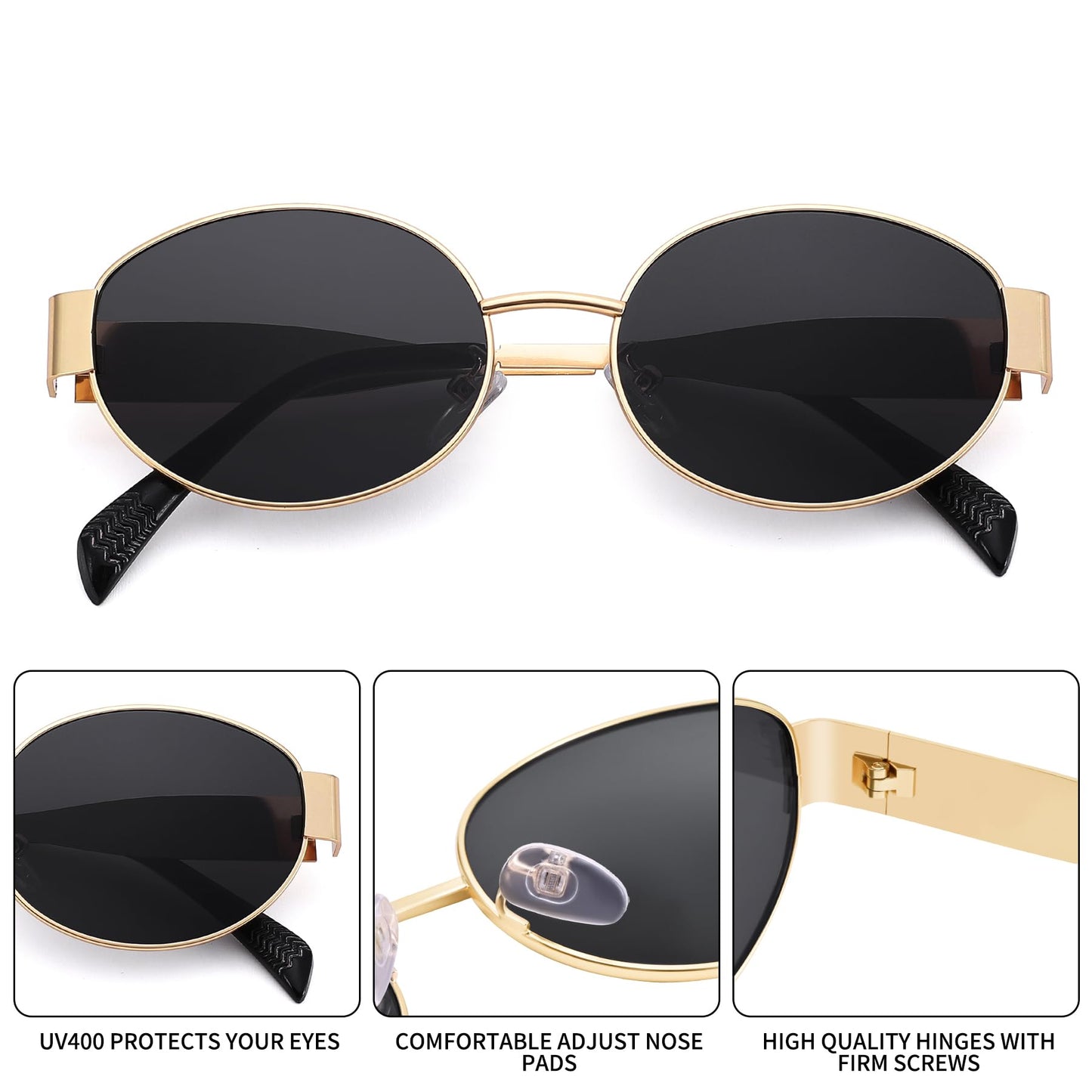 Retro Oval Gold Sun- Fashion Metal Frame Shades