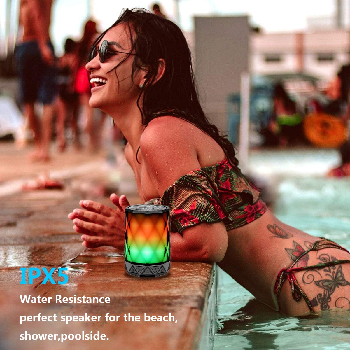 *LFS Portable Bluetooth Speakers, Night Light Waterproof, Lightweight Portable Speakers for Travel, Pool, Beach, Biking, Kayak, Gifts for Kids, Women