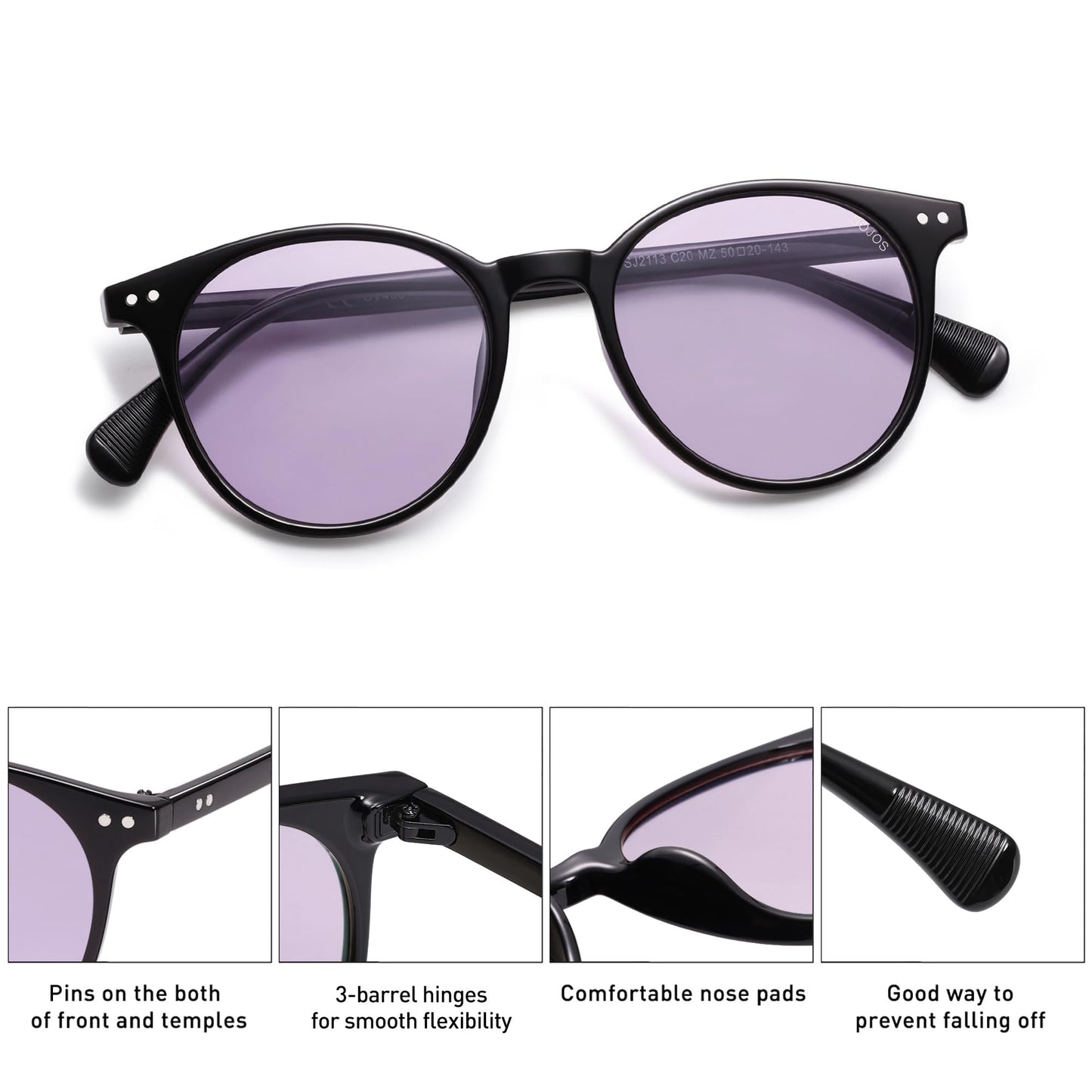 SOJOS Small Round Classic Polarized Sunglasses Vintage Style UV400 Lens MAY SJ2113