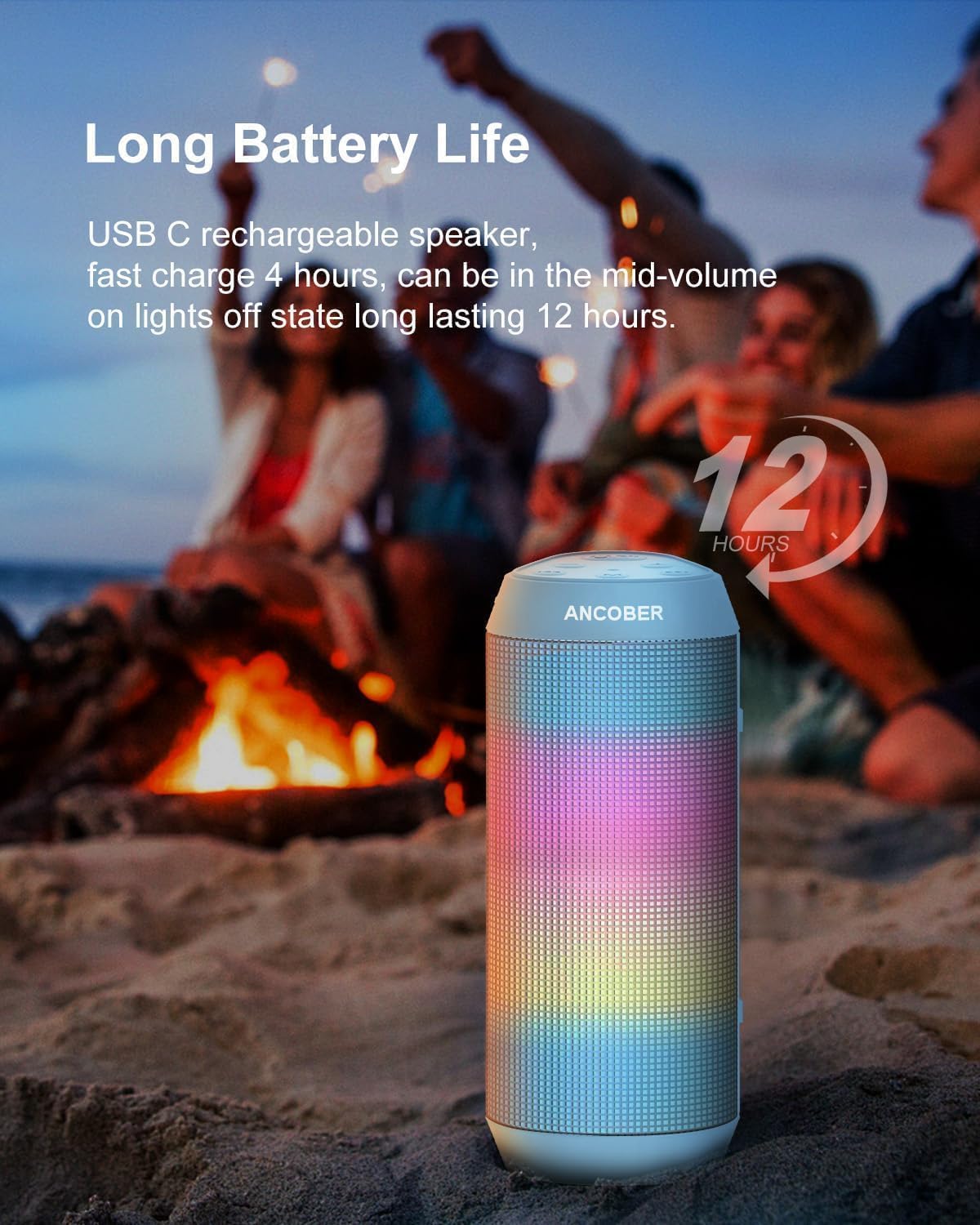 *Bluetooth Speaker with Cool Lights Stocking Stuffers for Men Women Teens Boys Girls, Portable Wireless, IPX4 Waterproof, White Elephant Gifts for Adults, HD Sound, TWS Pair, for Home/Party/Outdoor