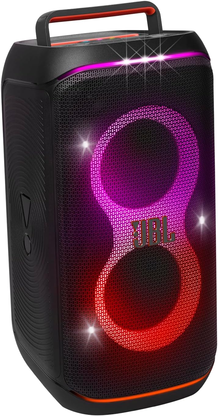 JBL PartyBox Club 120 - Portable Party Speaker with Foldable Handle, Powerful JBL Pro Sound, Futuristic lightshow, Up to 12 Hours of Play time, Splash Proof, Dual Mic & Guitar Inputs (Black)