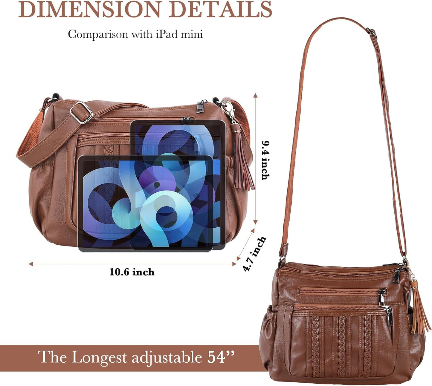 ELDA Purses for Women Pocketbooks Soft PU Leather Ladies Crossbody Purse Multi Pocket Shoulder Bag - PryTheory