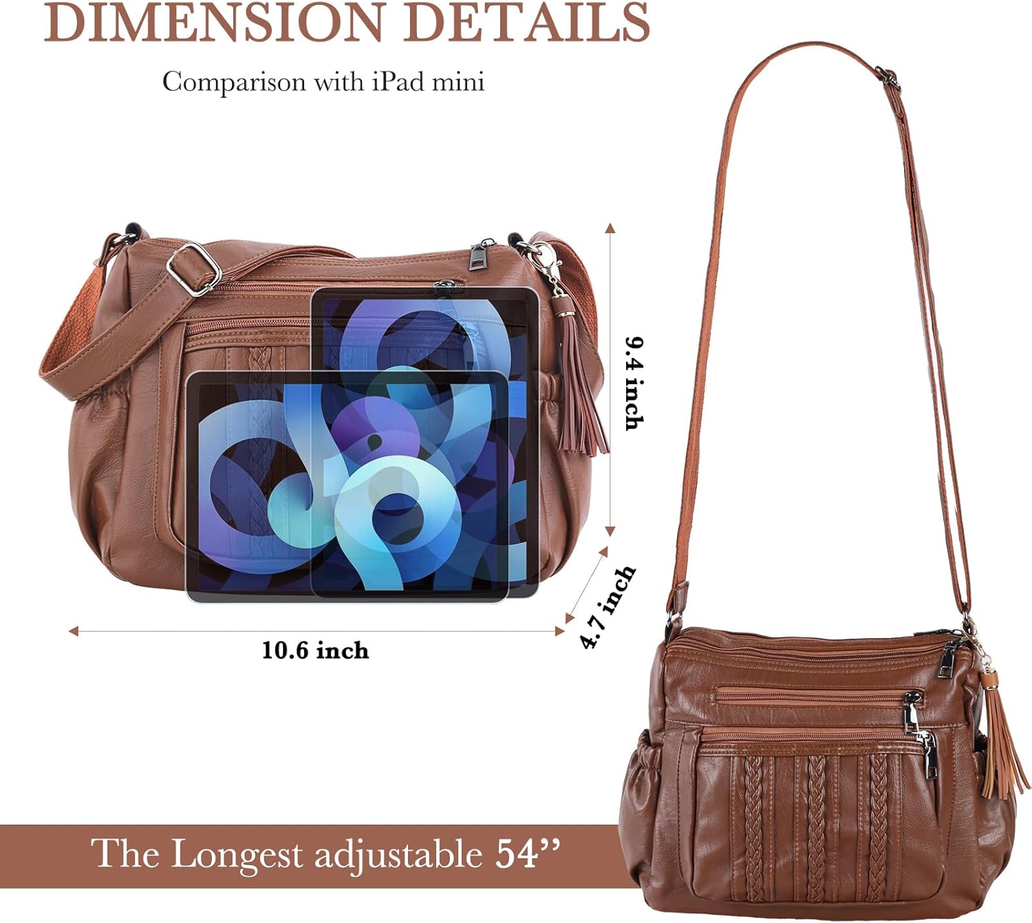 ELDA Purses for Women Pocketbooks Soft PU Leather Ladies Crossbody Purse Multi Pocket Shoulder Bag - PryTheory