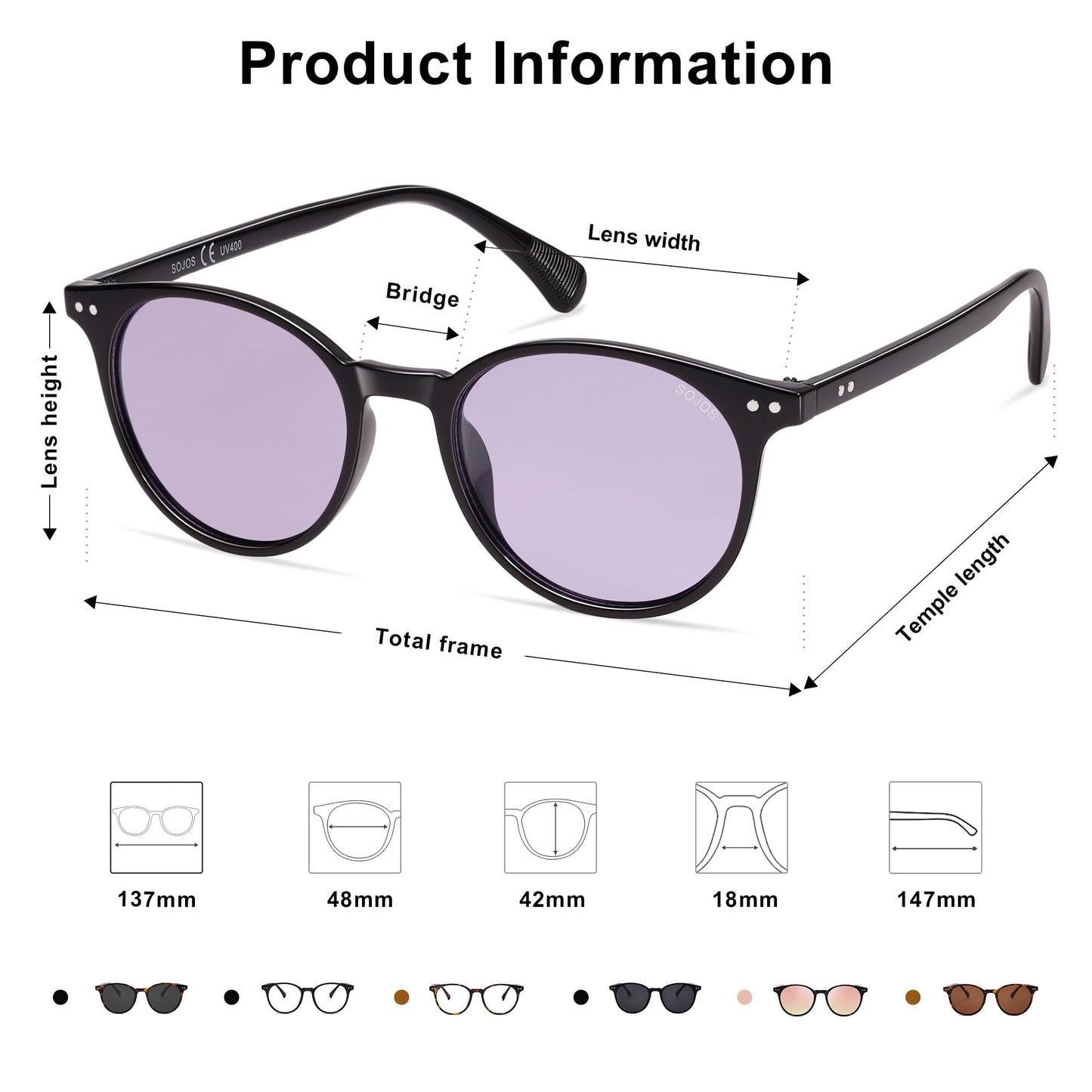 SOJOS Small Round Classic Polarized Sunglasses Vintage Style UV400 Lens MAY SJ2113