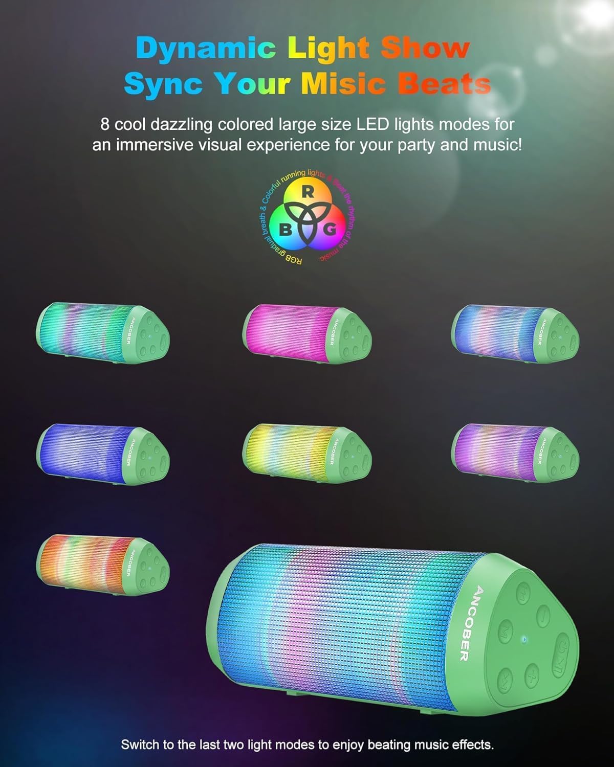 *Bluetooth Speaker with Cool Lights Stocking Stuffers for Men Women Teens Boys Girls, Portable Wireless, IPX4 Waterproof, White Elephant Gifts for Adults, HD Sound, TWS Pair, for Home/Party/Outdoor