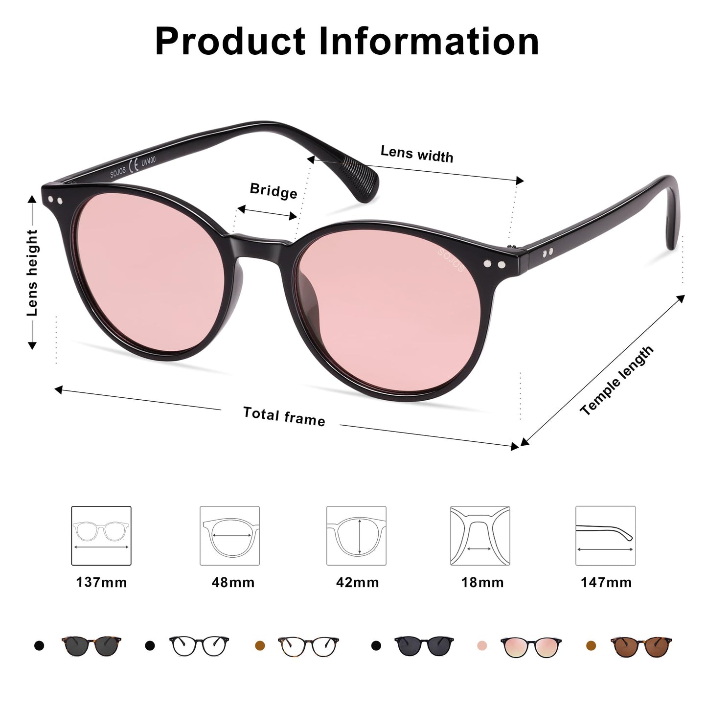 SOJOS Small Round Classic Polarized Sunglasses Vintage Style UV400 Lens MAY SJ2113