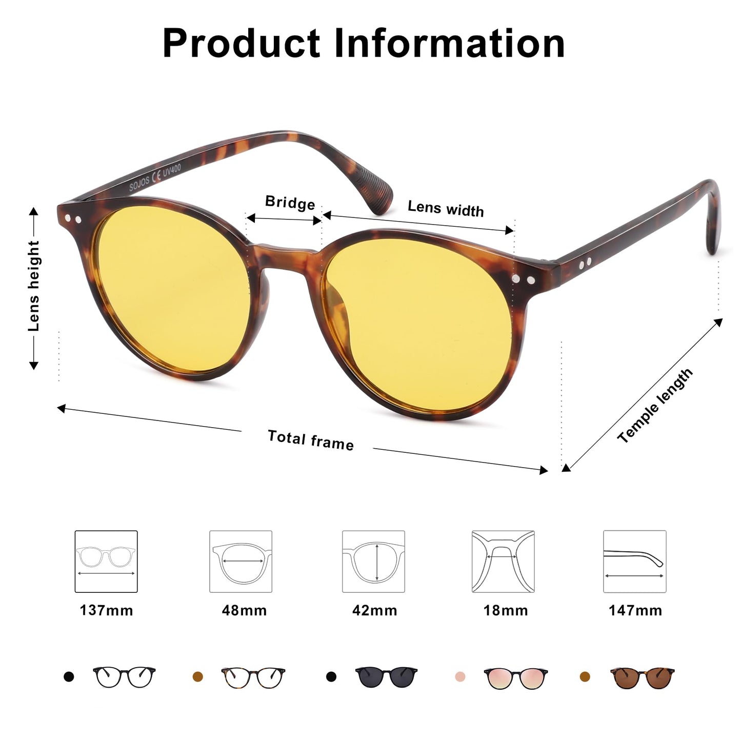 SOJOS Small Round Classic Polarized Sunglasses Vintage Style UV400 Lens MAY SJ2113