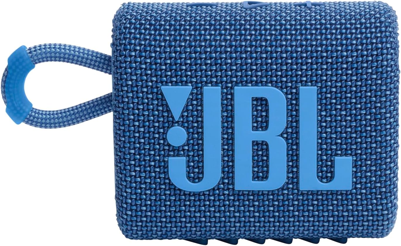 JBL Go 3 Eco - Portable Mini Bluetooth Speaker, big audio and punchy bass, IP67 waterproof and dustproof, 5 hours of playtime, Made in part with recycled materials (Eco Blue)