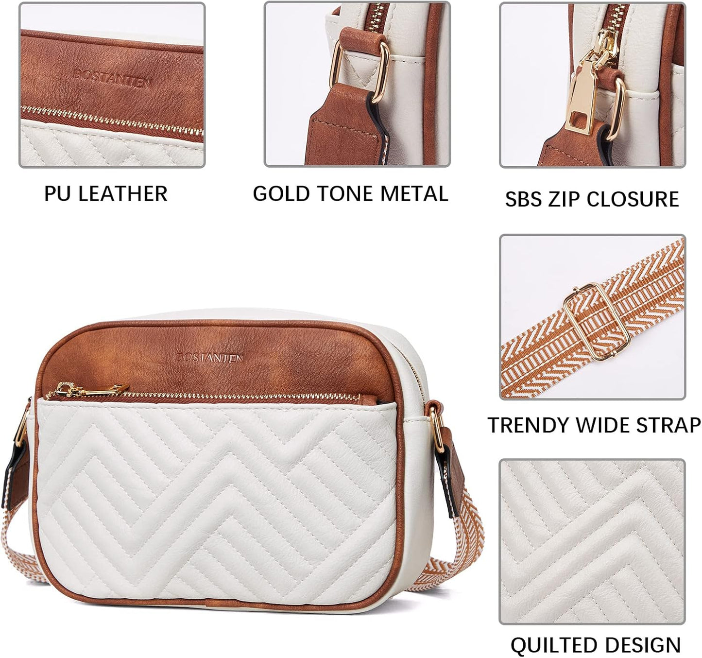 BOSTANTEN Quilted Crossbody Bags for Women Vegan Leather Purses Small Shoulder Handbags with Wide Strap - PryTheory