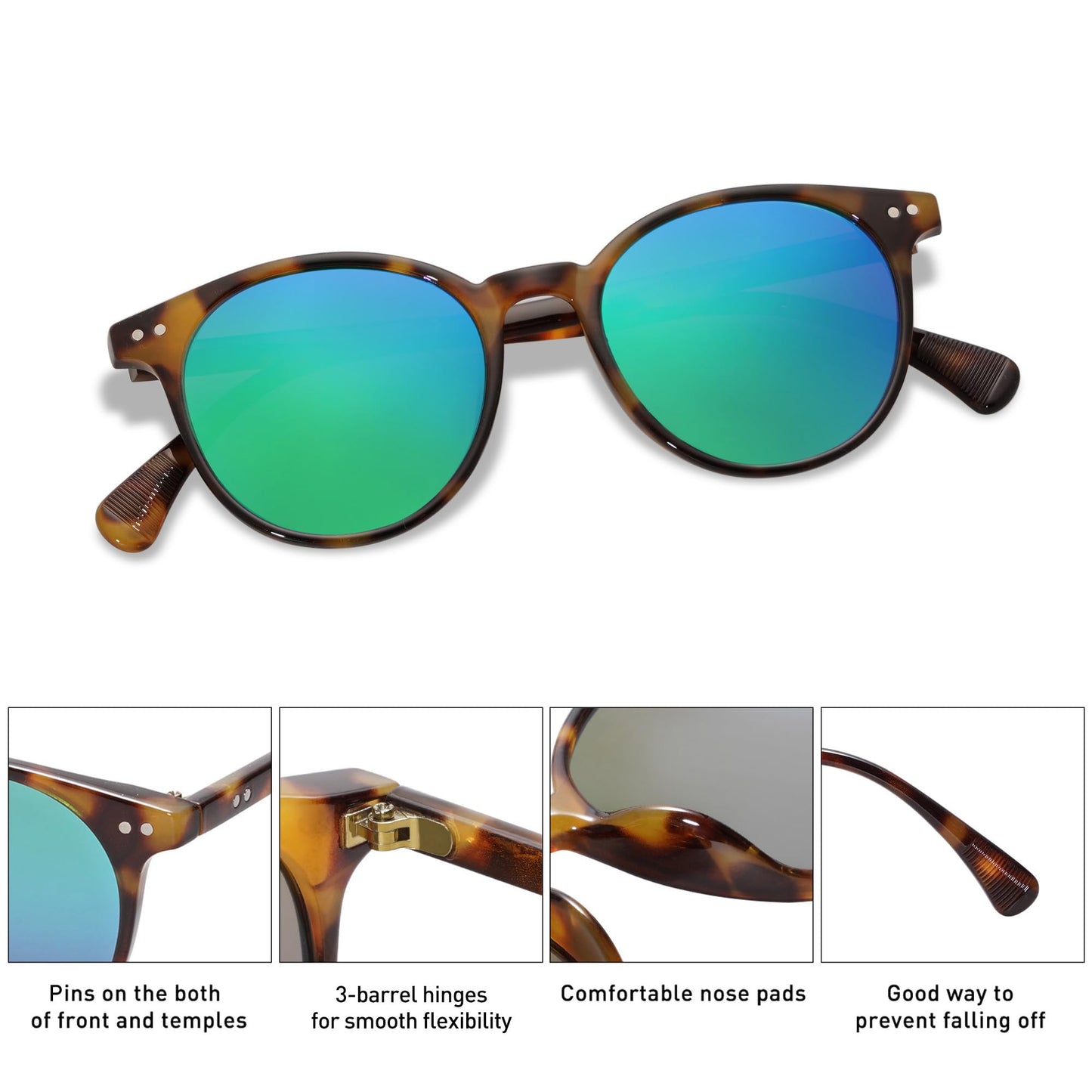 SOJOS Small Round Classic Polarized Sunglasses Vintage Style UV400 Lens MAY SJ2113