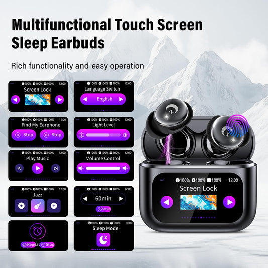 Sleep Earbuds (Bluetooth 5.4-Smart Touch Screen-48H Playtime-IPX7 Waterproof).