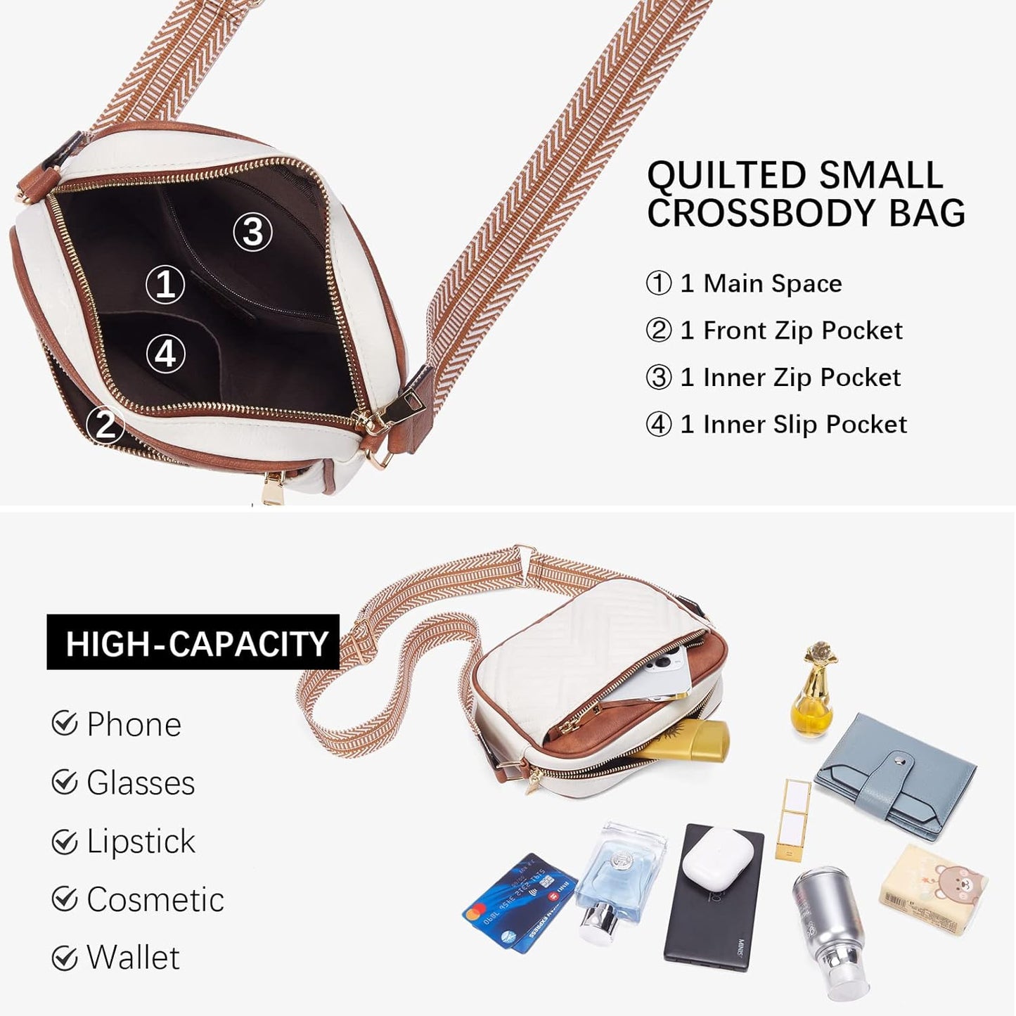BOSTANTEN Quilted Crossbody Bags for Women Vegan Leather Purses Small Shoulder Handbags with Wide Strap - PryTheory