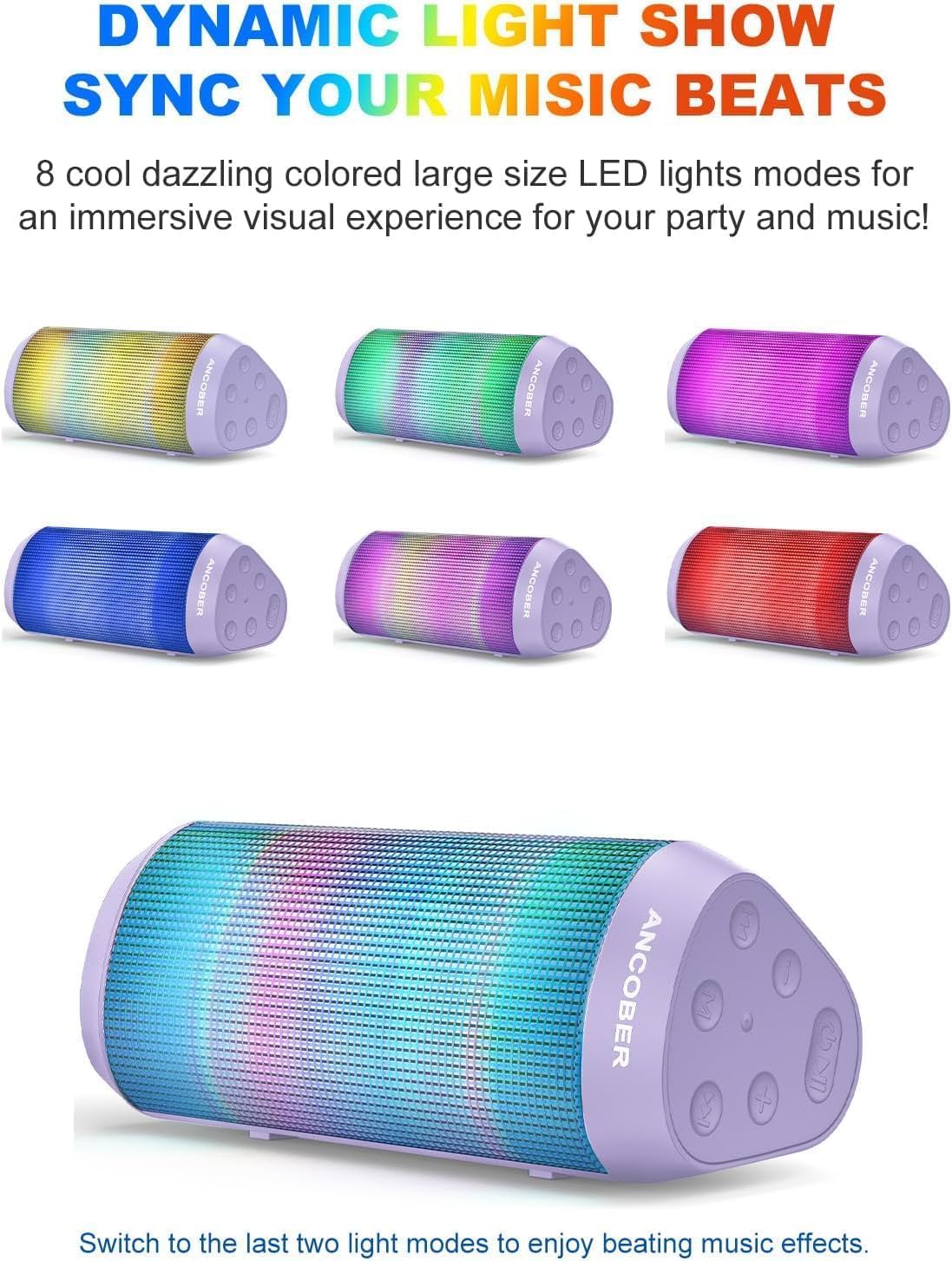 *Bluetooth Speaker with Cool Lights Stocking Stuffers for Men Women Teens Boys Girls, Portable Wireless, IPX4 Waterproof, White Elephant Gifts for Adults, HD Sound, TWS Pair, for Home/Party/Outdoor