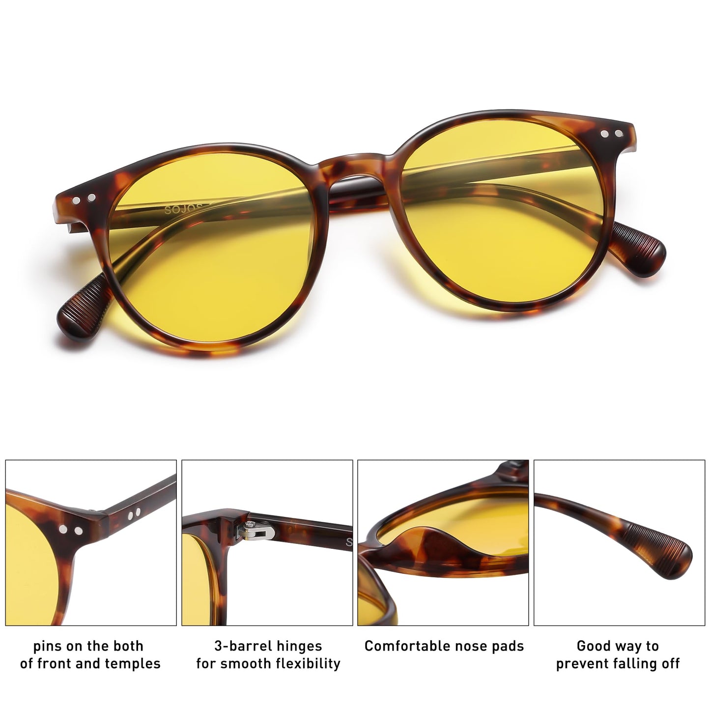 SOJOS Small Round Classic Polarized Sunglasses Vintage Style UV400 Lens MAY SJ2113