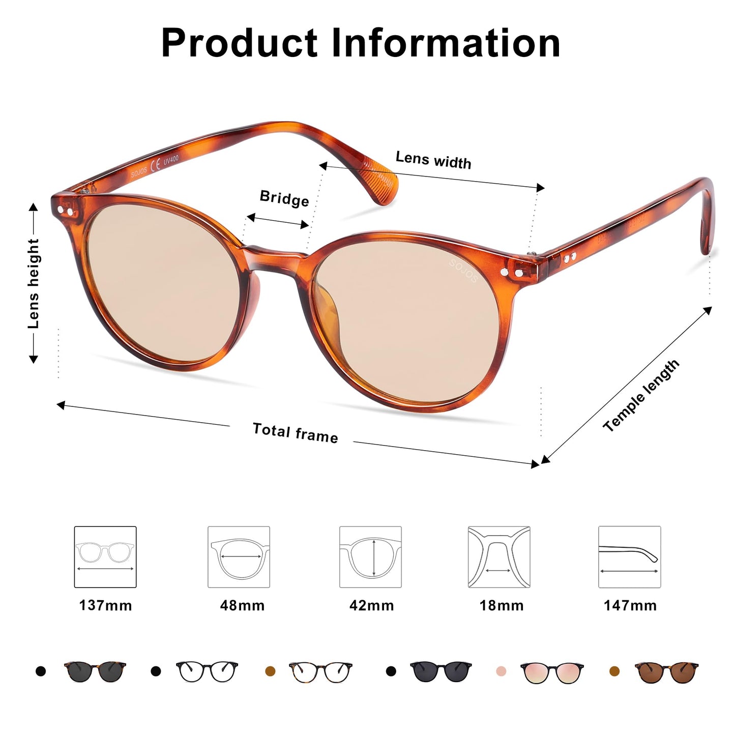 SOJOS Small Round Classic Polarized Sunglasses Vintage Style UV400 Lens MAY SJ2113