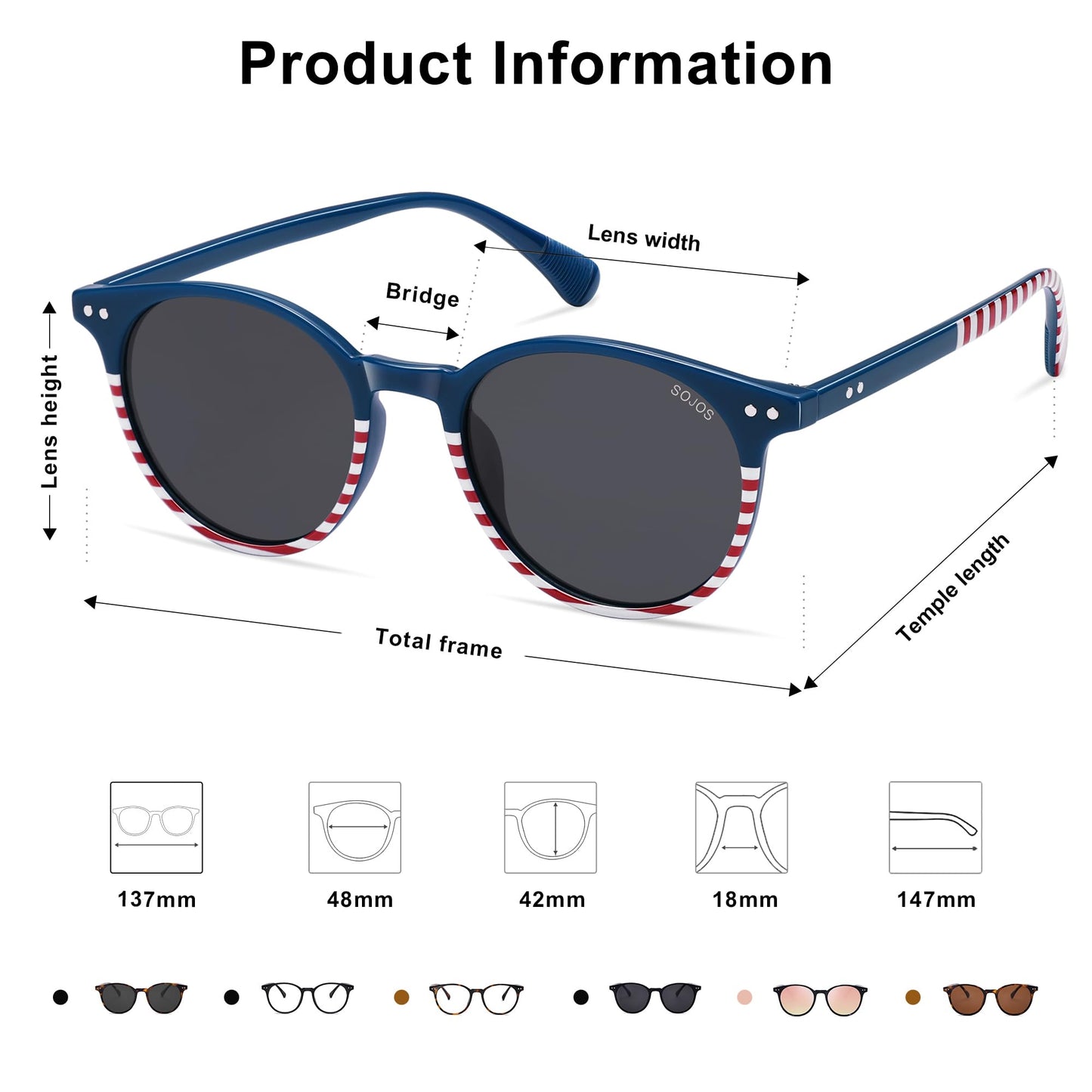 SOJOS Small Round Classic Polarized Sunglasses Vintage Style UV400 Lens MAY SJ2113