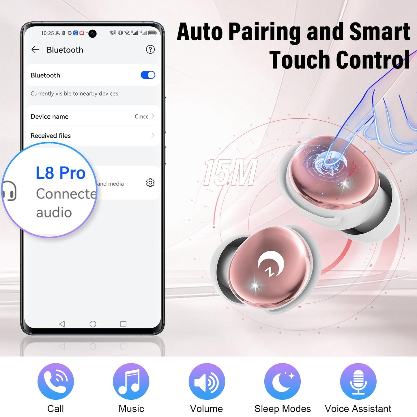 Sleep Earbuds (Bluetooth 5.4-Smart Touch Screen-48H Playtime-IPX7 Waterproof).