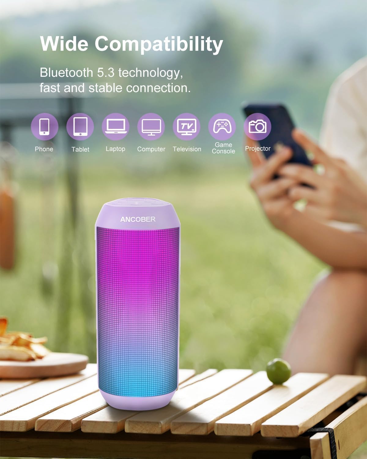 *Bluetooth Speaker with Cool Lights Stocking Stuffers for Men Women Teens Boys Girls, Portable Wireless, IPX4 Waterproof, White Elephant Gifts for Adults, HD Sound, TWS Pair, for Home/Party/Outdoor