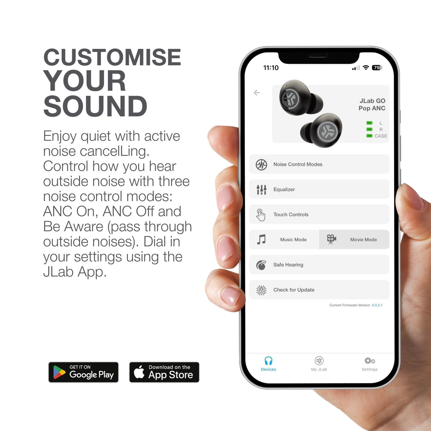 JLab Go Pop ANC True Wireless Earbuds & Charging Case.